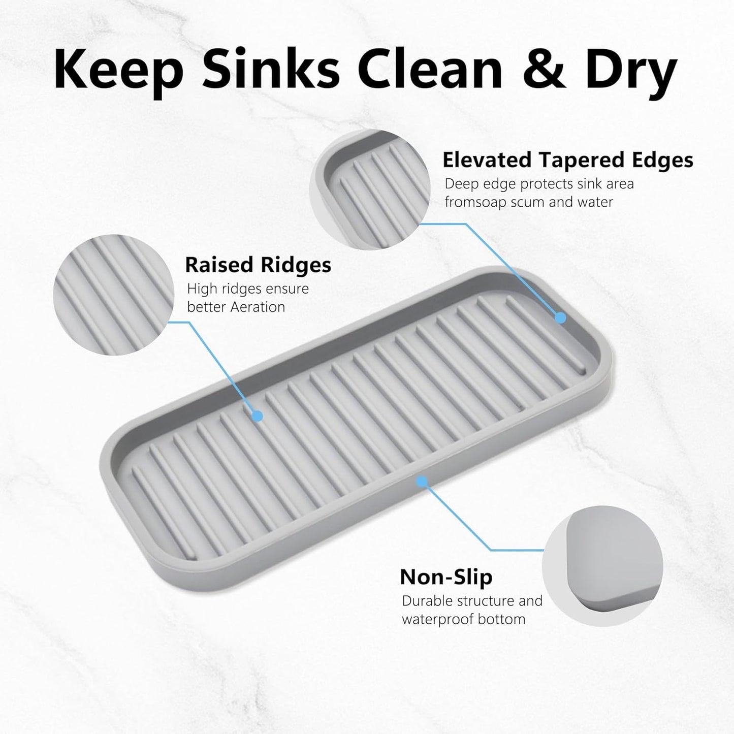 Silicone Sponge Holder 2 Pack, Dish Soap Holder for Kitchen Counter, Waterproof Sponge Soap Tray for Kitchen Sink Bathroom, Multipurpose Sink Caddy Organizer for Soap Dispenser Light Grey