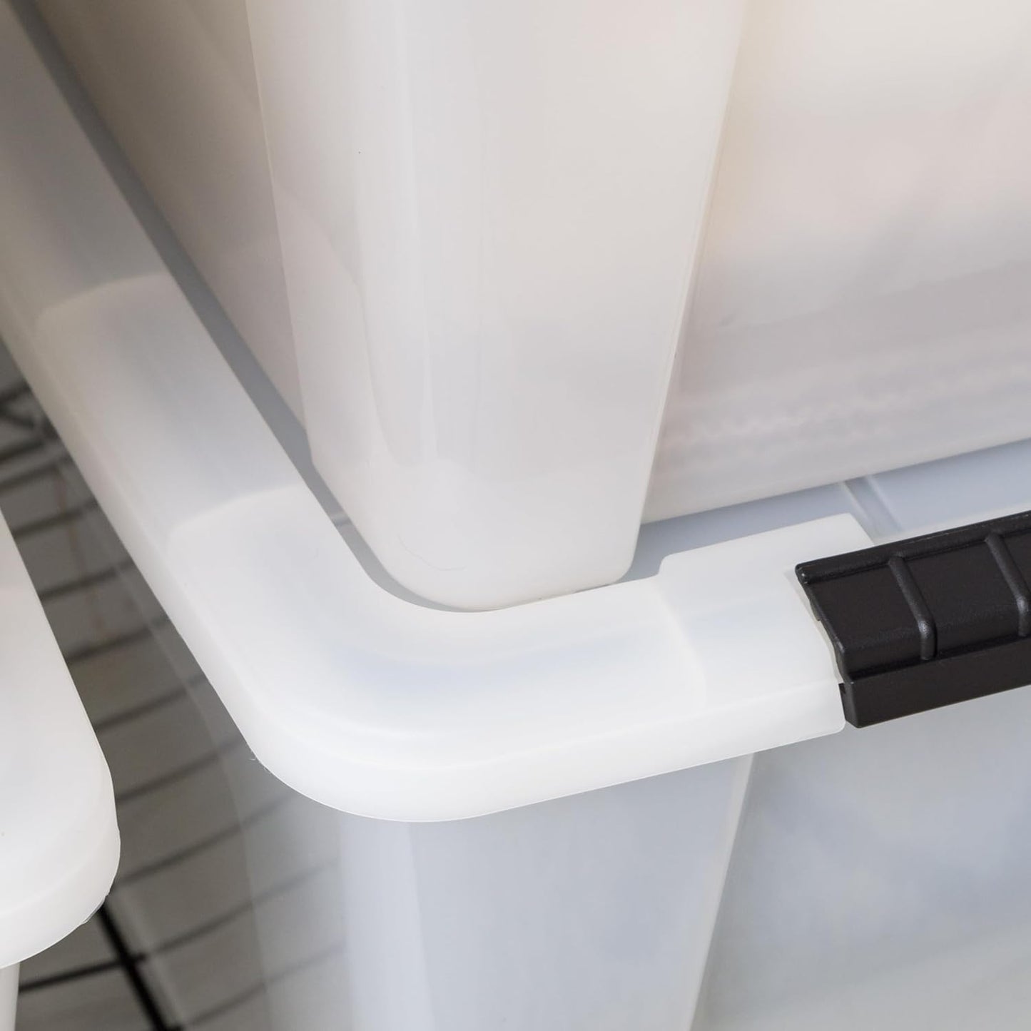 IRIS USA 13.5 Qt Stackable Plastic Storage Bins with Lids, 8 Pack - BPA-Free, Made in USA - Discreet Organizing Solution, Latches, Durable Nestable Containers, Secure Pull Handle - Pearl