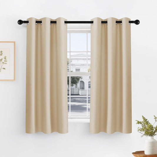 PONY DANCE Black Out Curtains for Bedroom 54 inch Length 2 Panels Set, Thermal Insulated Room Darkening Window Drapes for Living Room, Grommet Top (W34 x L54 Inch, Biscotti Beige)
