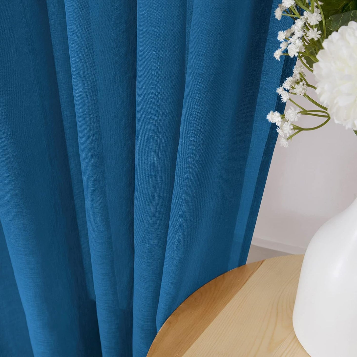 Tollpiz Sheer Curtain Linen Textured Living Room Curtains Sheer Light Filtering Rod Pocket Voile Curtain for Bedroom, 54 x 72 inches Long, Classic Blue, Set of 2 Panels