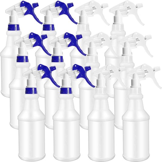 Eccliy 12 Pcs 16 Oz Plastic Spray Bottle, Adjustable Empty Reusable Sprayer for Cleaning, Planting, Water, Bathroom and Kitchen, BBQ, Commercial and Residential(Blue, White,Original)