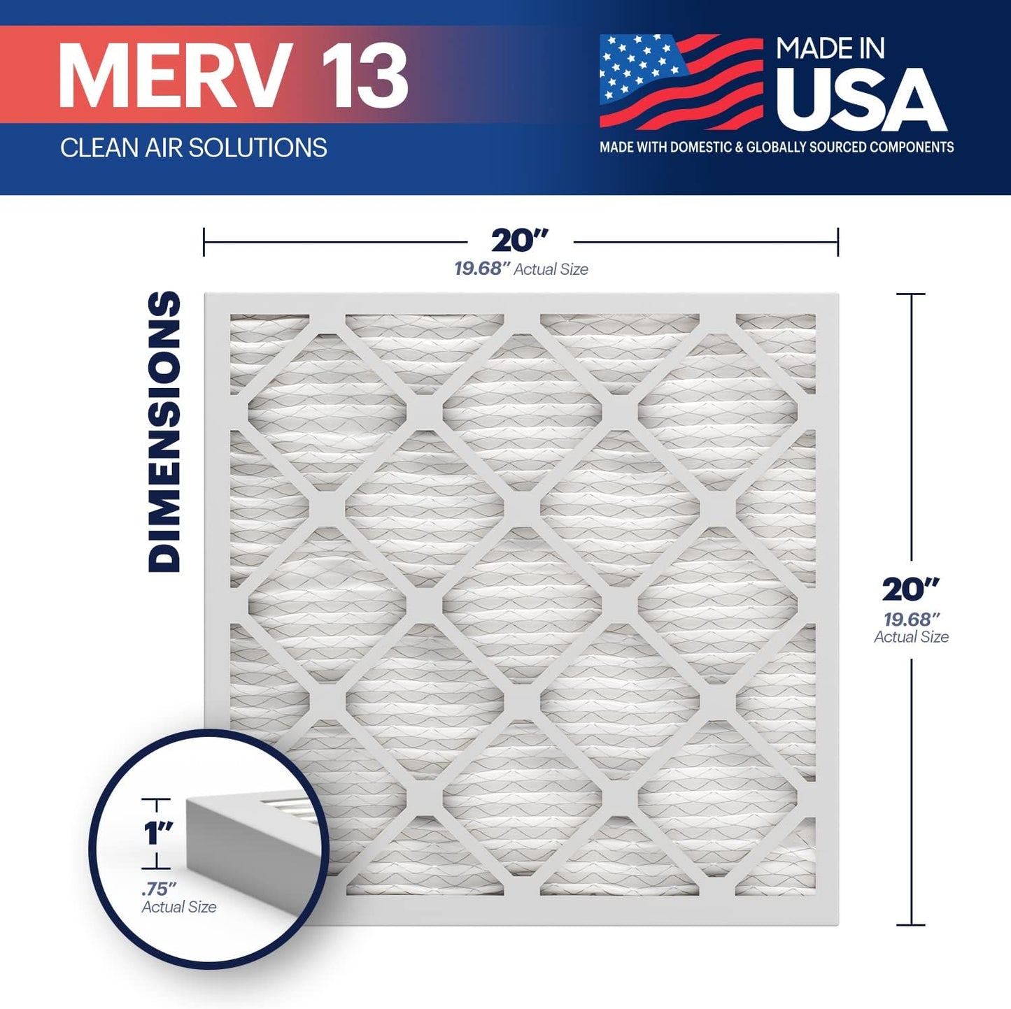 BNX TruFilter 20x20x1 MERV 13 (12-Pack) AC Furnace Air Filter - MADE IN USA - Electrostatic Pleated Air Conditioner HVAC AC Furnace Filters - Removes Pollen, Mold, Bacteria, Smoke