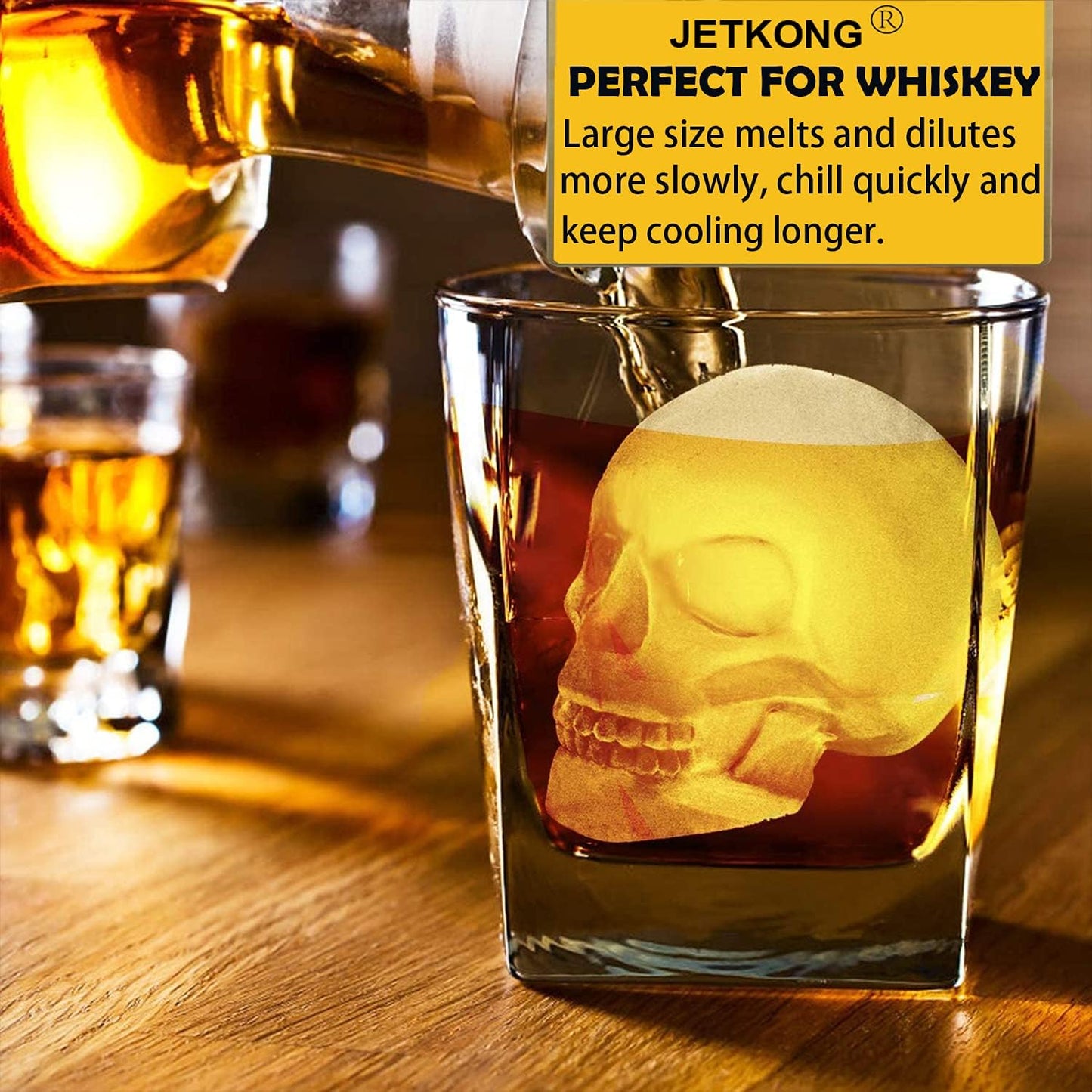 JETKONG 2 Pack Large Skull Ice Mold Silicone Ice Cube Tray 3D Skull Maker for Whiskey, Cocktails, Juice, Chocolate and Cakelet