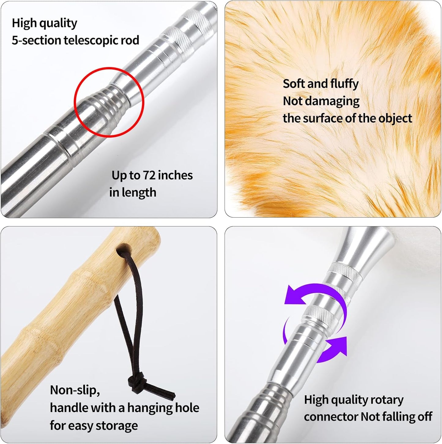 Feathers Duster,Long Telescoping Lambswool Dusters with Stainless Steel Extension Pole Up to 87.8" for Cleaning High Ceiling Fan, High Ceilings,Furniture,Hard to Reach Areas