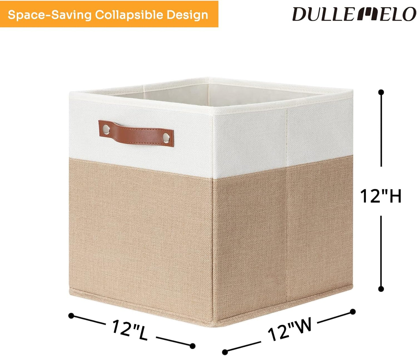 DULLEMELO Cube Storage Bins,12 x 12 x 12 inch Fabric Storage Cubes for Organizing,Collapsible foldable Linen Canvas Closet Storage Bins for Shelves Closet Bedroom Toys Home Office(White&Khaki-4 Pack)