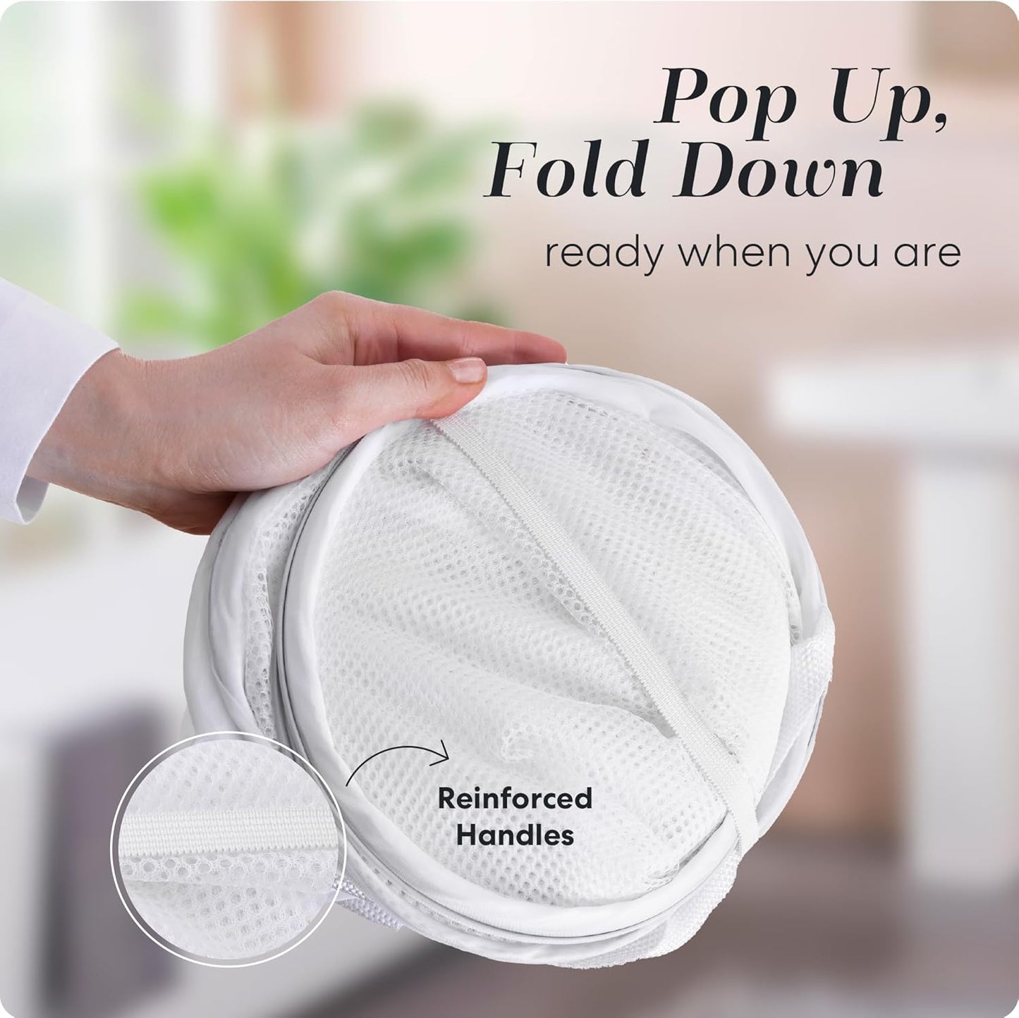 Handy Laundry Collapsible Mesh Pop Up Hamper with Wide Opening and Side Pocket - Breathable, Sturdy, Foldable, and Space-Saving Design for Clothes and Storage (White | 2-Pack)