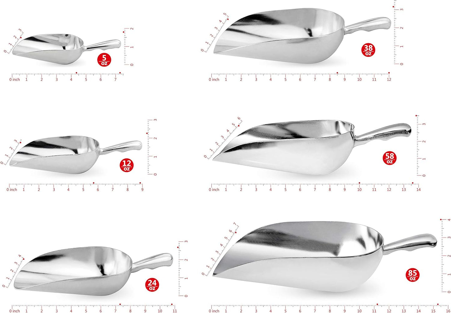 New Star Foodservice 34509 One-Piece Cast Aluminum Round Bottom Bar Ice Flour Utility Scoop, 5-Ounce, Silver (Hand Wash Only)