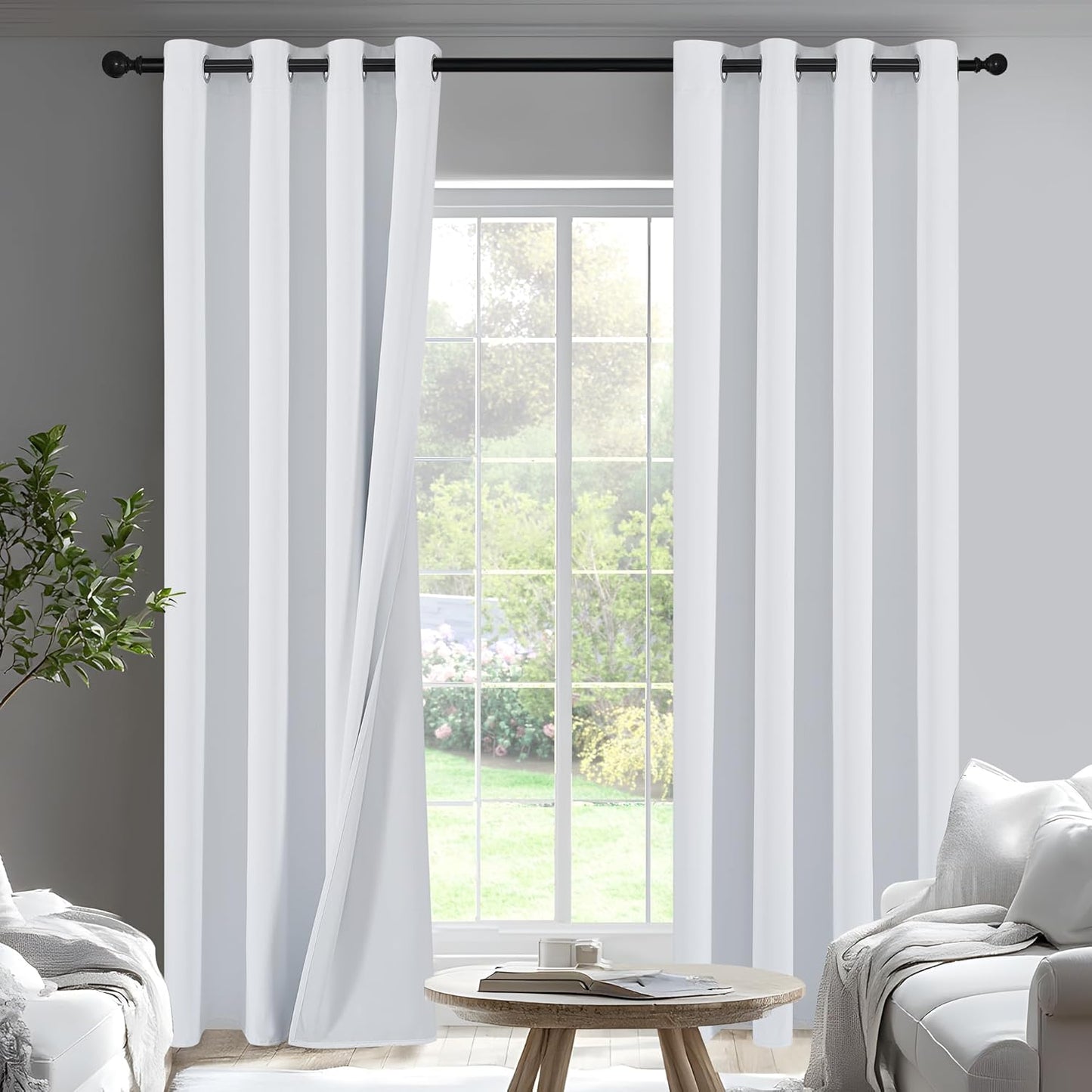 PONY DANCE White 100% Blackout Curtains for Bedroom 80 inch Long 2 Panels Set, Thermal Insulated Drapes Noise Reducing Solid Grommet Top Window Curtains for Home Decoration and Doorway, W55 x L80 inch