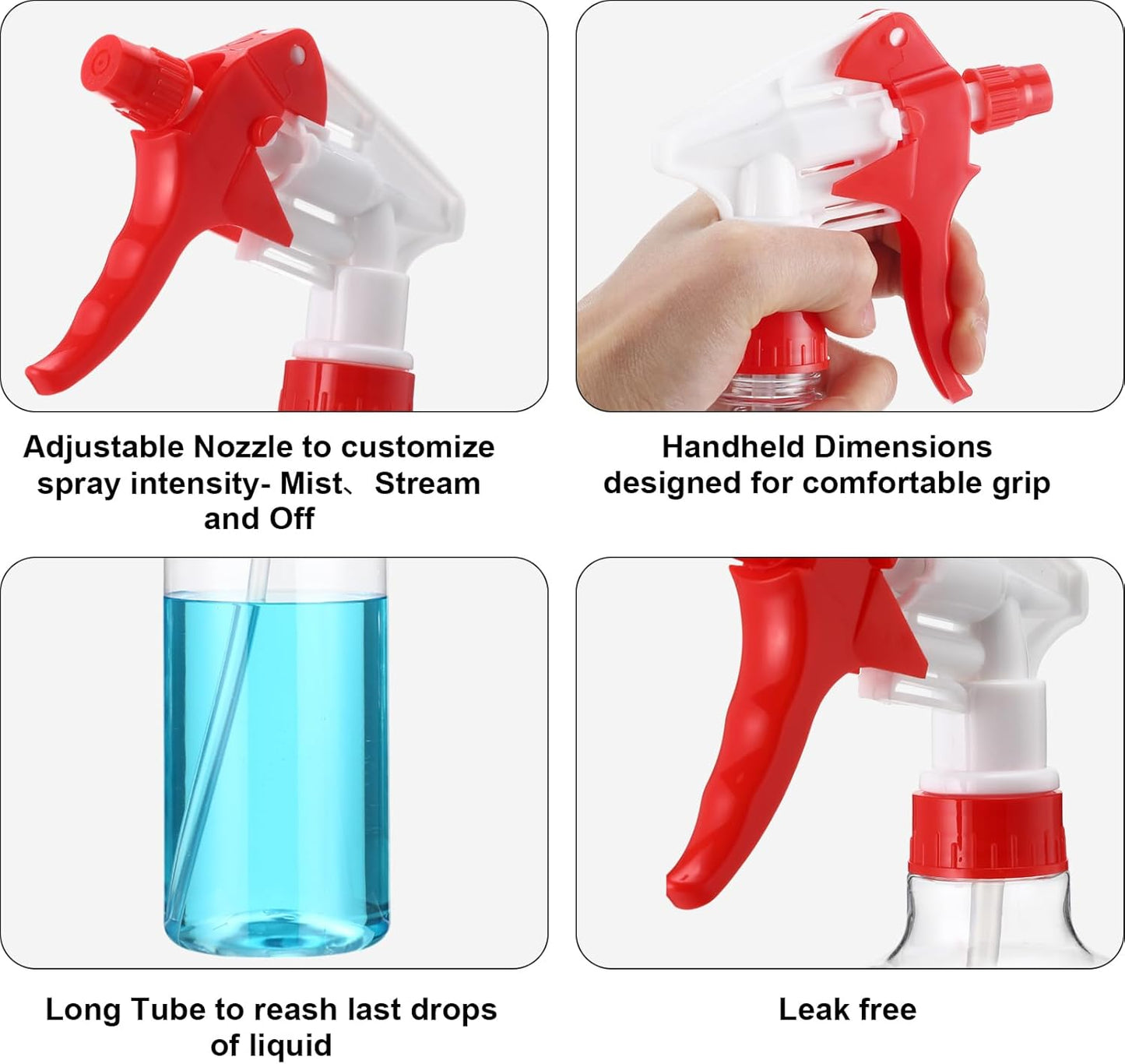 Eccliy 12 Pcs 16 Oz Plastic Spray Bottle, Adjustable Empty Reusable Sprayer for Cleaning, Planting, Water, Bathroom and Kitchen, BBQ, Commercial and Residential(Red,Clear)