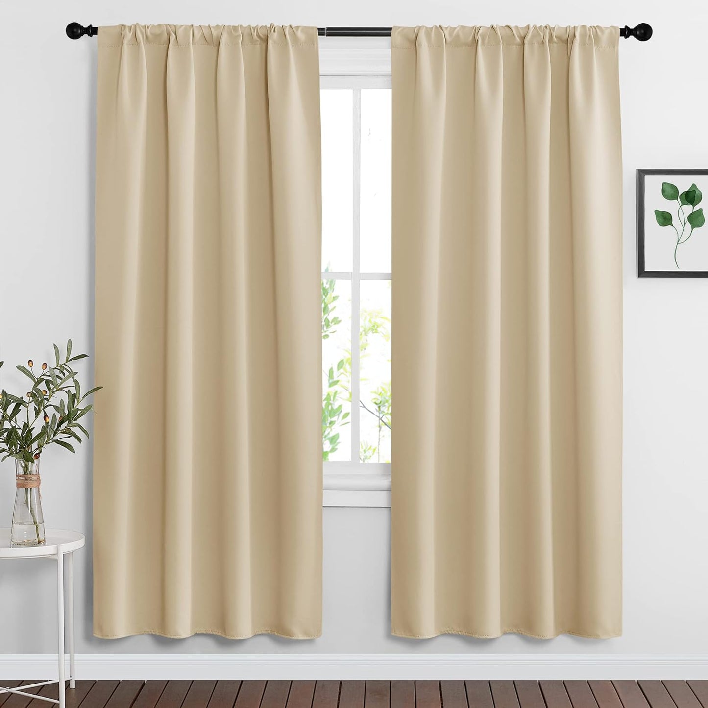 RYB HOME Blackout Curtains for Living Room, Large Window Shades for Bay Window Dining Parlor Bedroom Patio Door, Wide 62 x Long 72 inches, Biscotti Beige, 2 Panels