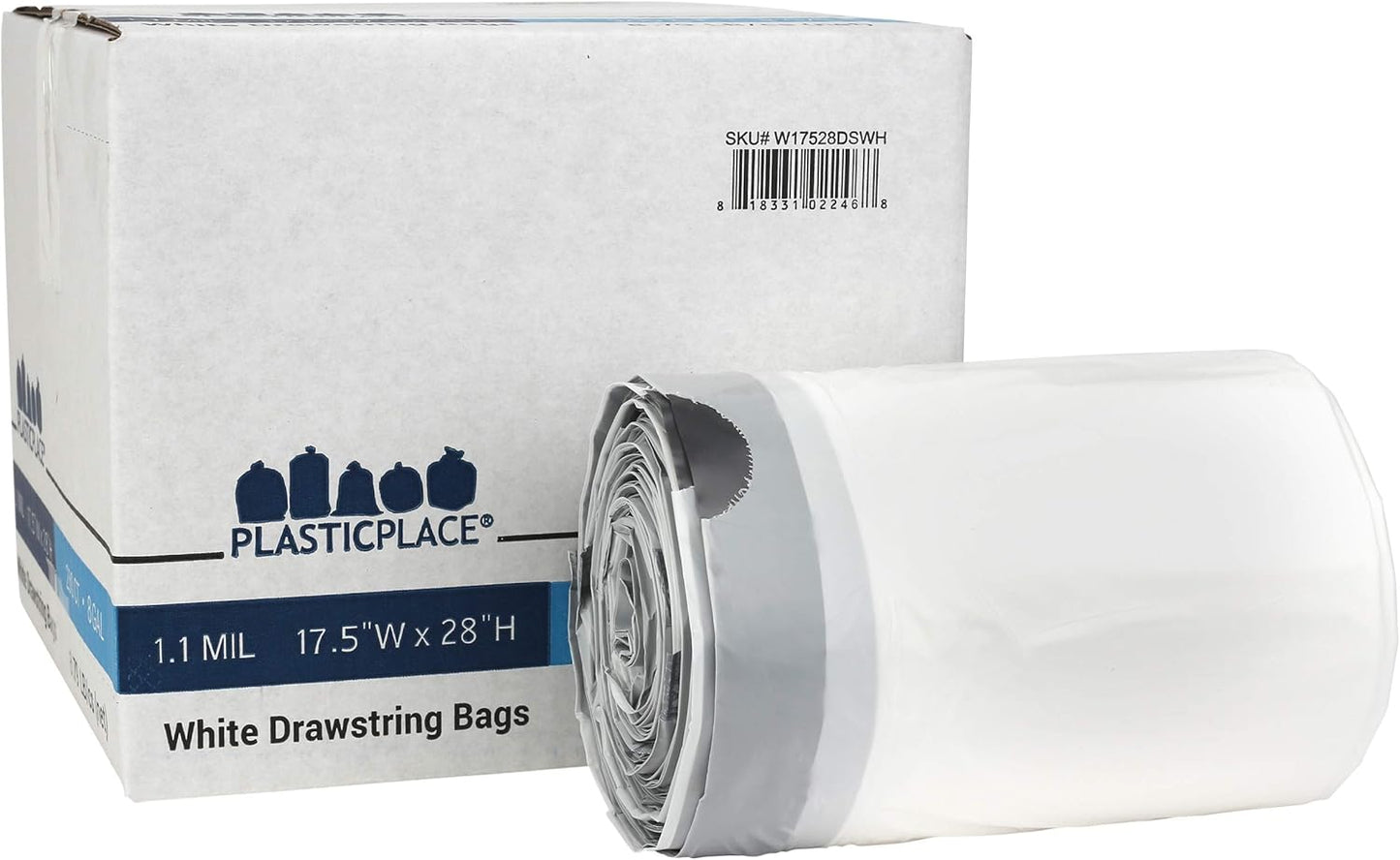 Plasticplace Custom Fit Trash Bags, Compatible with simplehuman Code G (200 Count) White Drawstring Garbage Liners 8 Gallon / 30 Liters, 17.5" x 28"