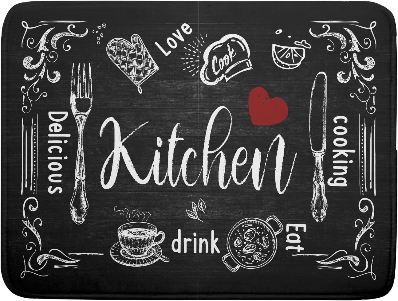 Black Coffee Bar Dish Drying Mats for Kitchen Counter 18x24 Inch, Kitchen Drying Mat, Kitchen Coffee Bar Dishes Pad Dish Drainer Rack Mats Absorbent Fast Dry Kitchen Accessories