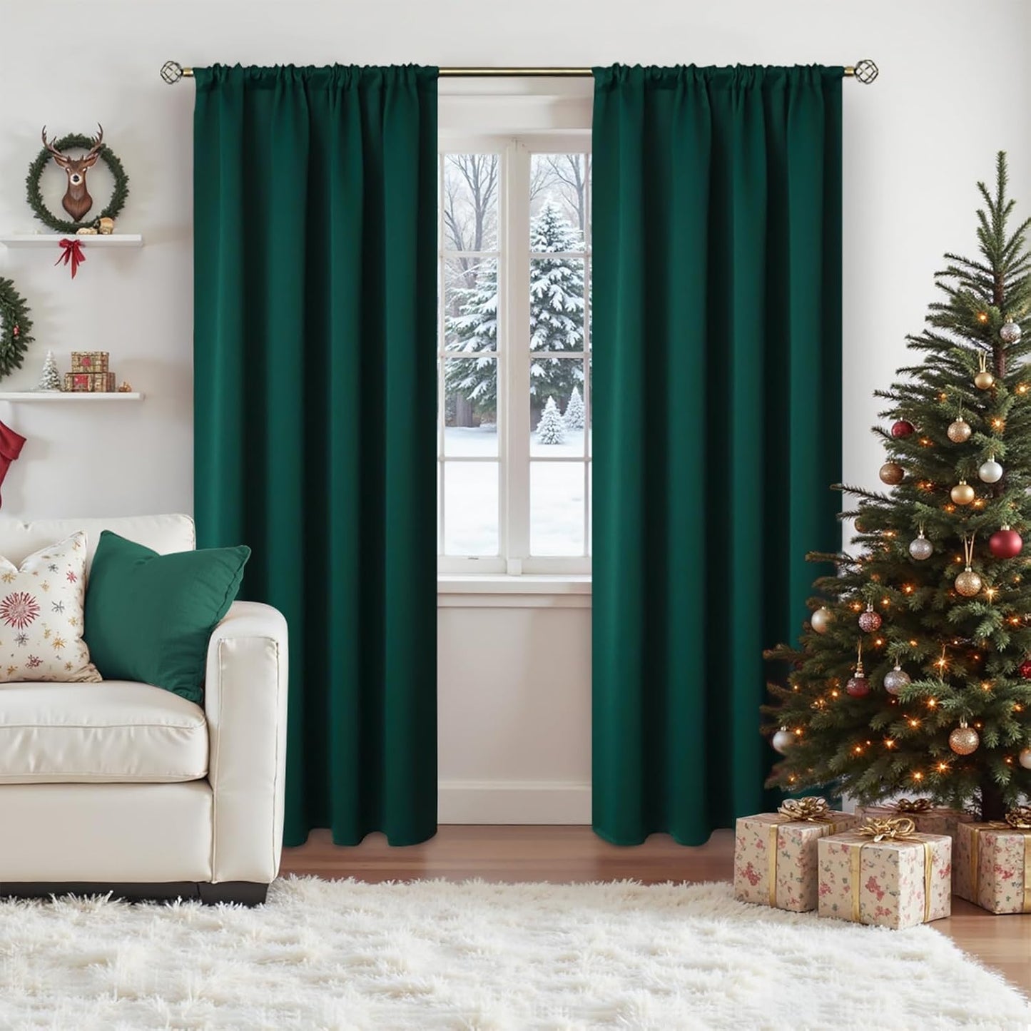 BGment Emerald Green Blackout Curtains 84 Inches Length for Living Room - Thermal Insulated Room Darkening Window Drapes with Rod Pocket Christmas Decor for Bedroom, 52 x 84 Inch, 2 Panels