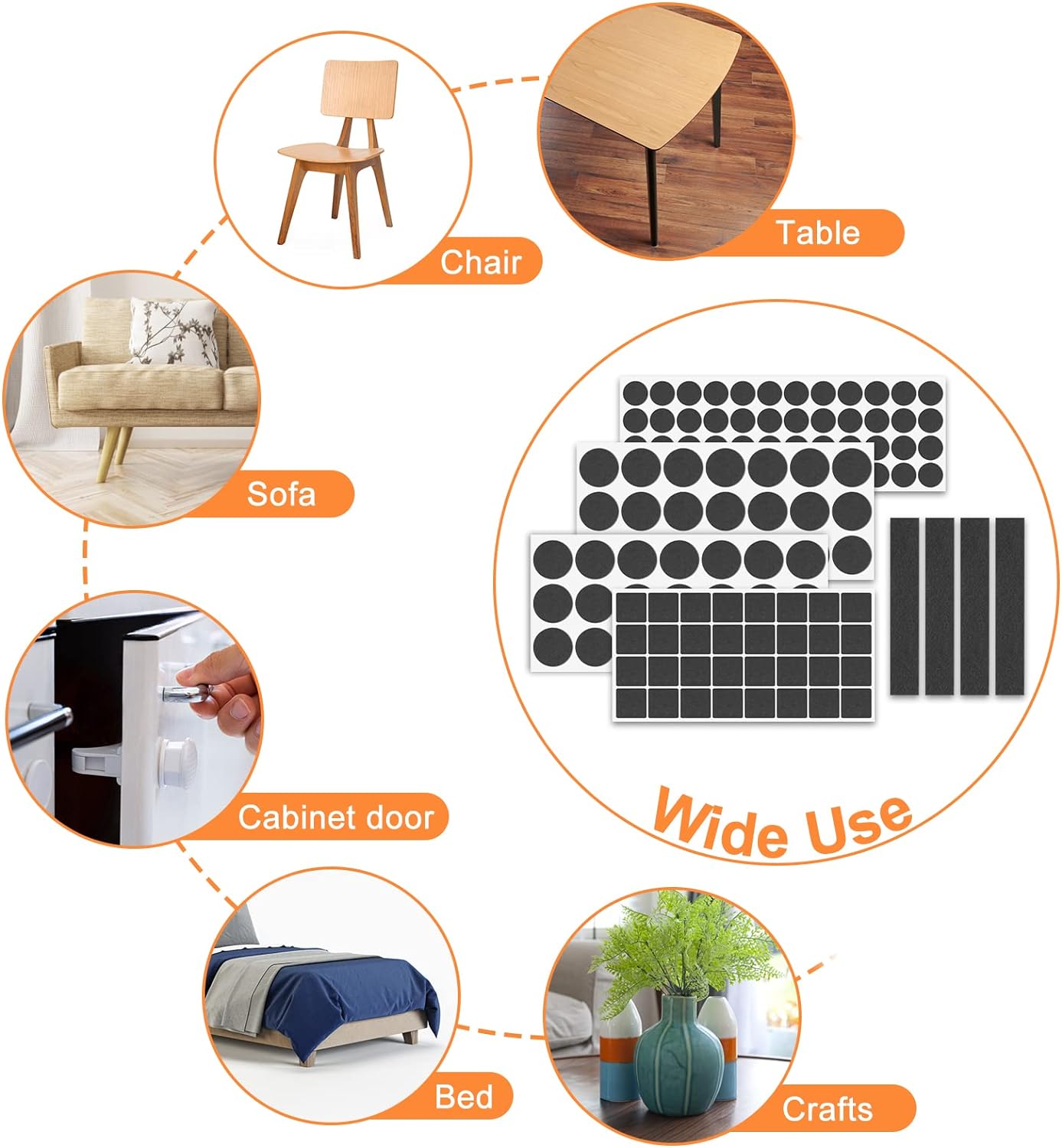 Felt Furniture Pads 400 Pieces, Furniture Pads for Hardwood Floors, Floor Protectors for Furniture Legs, Felt Pads for Furniture, Many Large Sizes Black