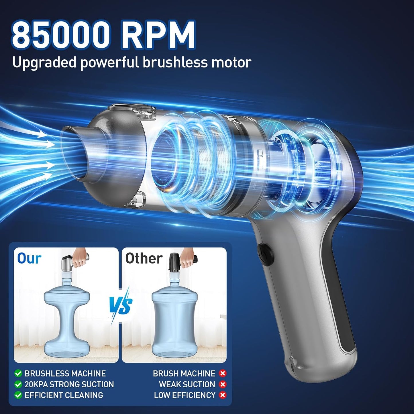 AHNR Handheld Car Vacuum Cleaner Cordless with Brushless Motor, 20000PA High Power Vacuum Cleaner & Air Duster, 3 in 1 Keyboard Portable Mini Hand Held Vacuums Cleaner for Car Home