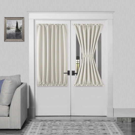DWCN French Door Curtains Rod Pocket Thermal Blackout Curtain for Glass Windows, Kitchen and Patio Doors for Privacy, 54 X 40 Inches Long, 1 Curtain Panel with Tieback, Ivory