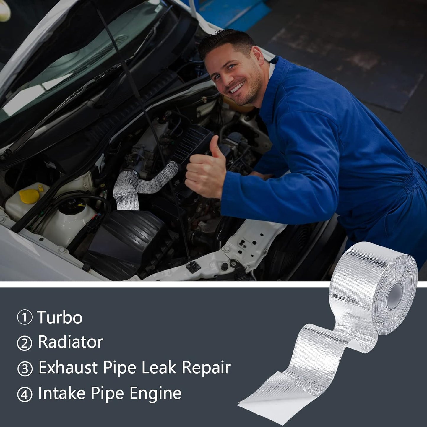 Zonon 2 Rolls Aluminum Foil Tape Heat Shield Tape Barrier Adhesive Reflective Fiberglass Thermal Insulation Reflective Material High Temp Protection(Silver,2 Inch X 65.6 ft)