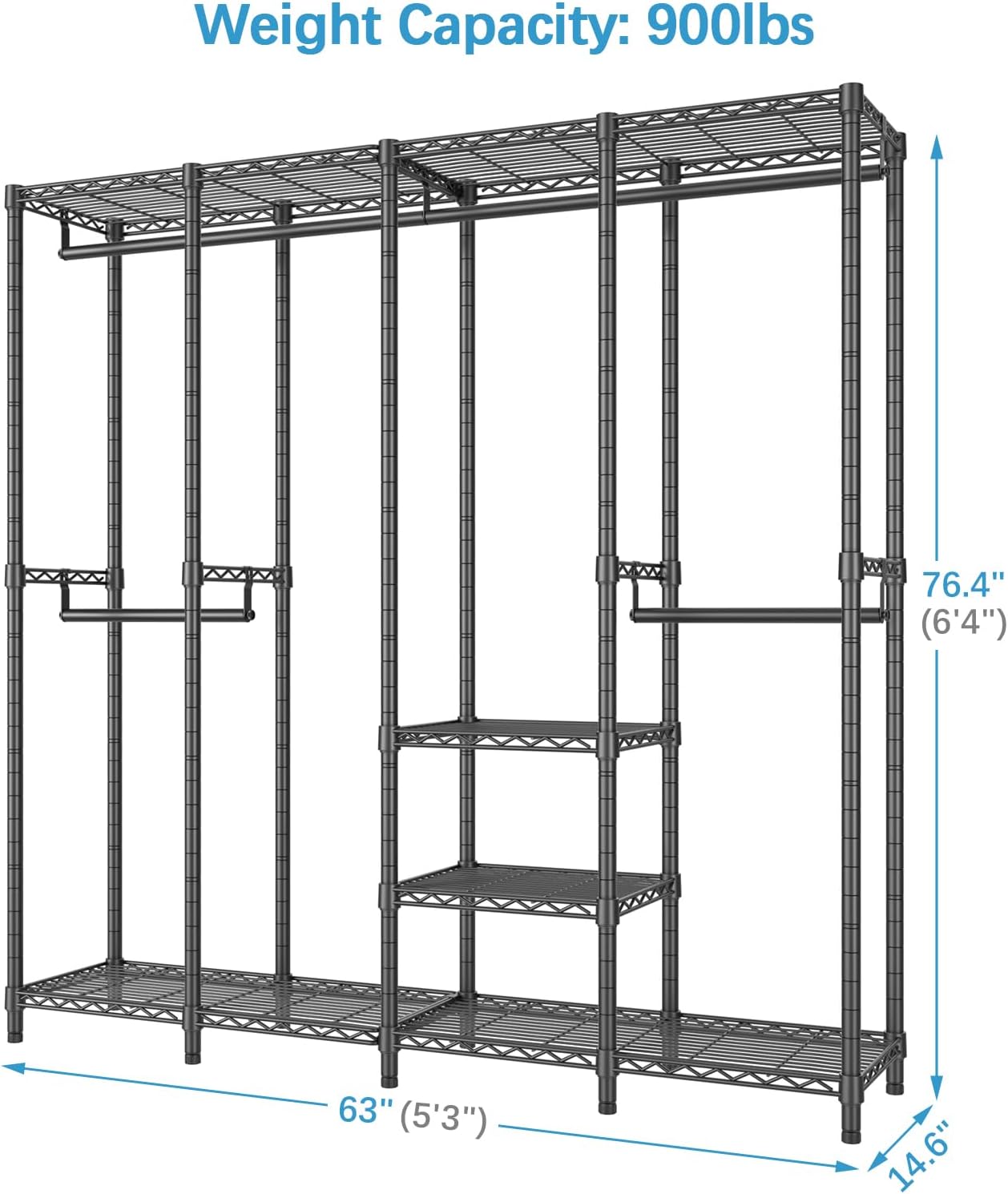 VIPEK V40 Medium Garment Rack Heavy Duty Clothes Rack for Hanging Clothes, Multi-Functional Bedroom Clothing Racks Freestanding Closet Portable Closet Wardrobe, Max Load 900lbs, Black