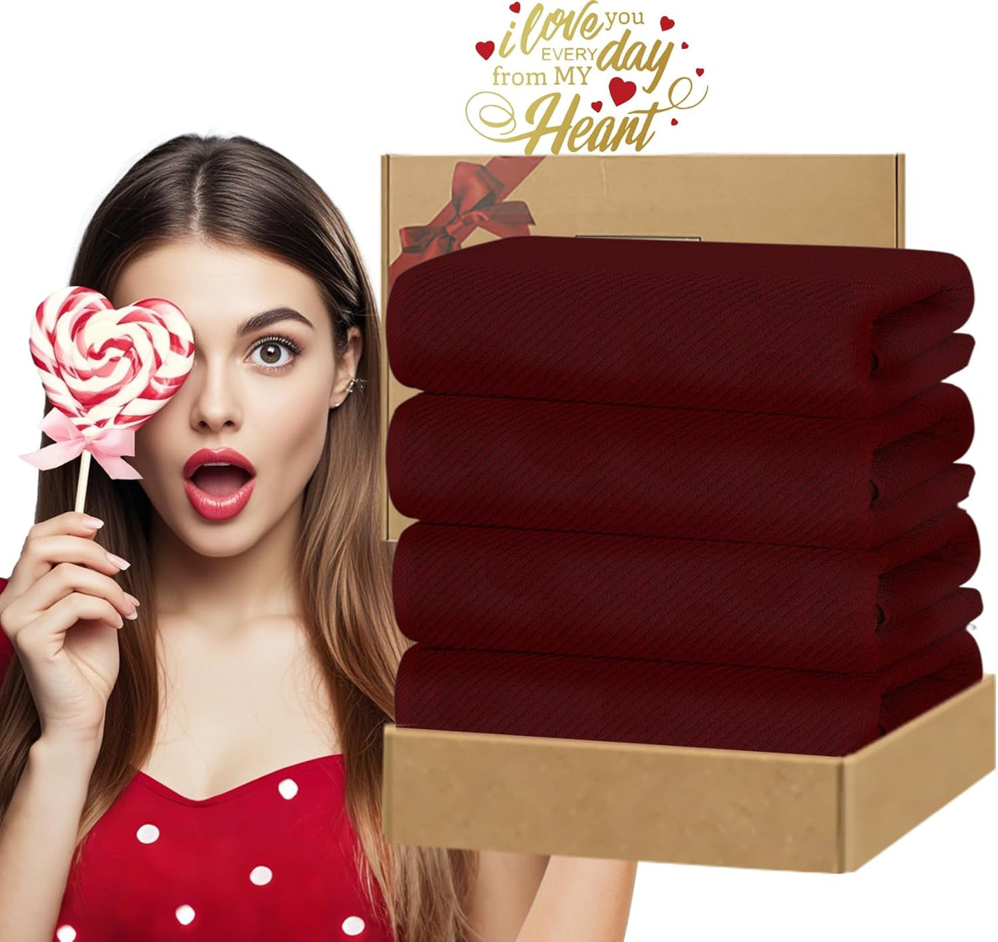 VOOVA & MOVAS Red Bath Towels, 4 Pack Large 30" x 56" - 100% Cotton | Quick Dry | Light Weight | Thick | Soft | Absorbent, Bath Towels Set for Bathroom, Bathroom Decor Set, Burgundy Red