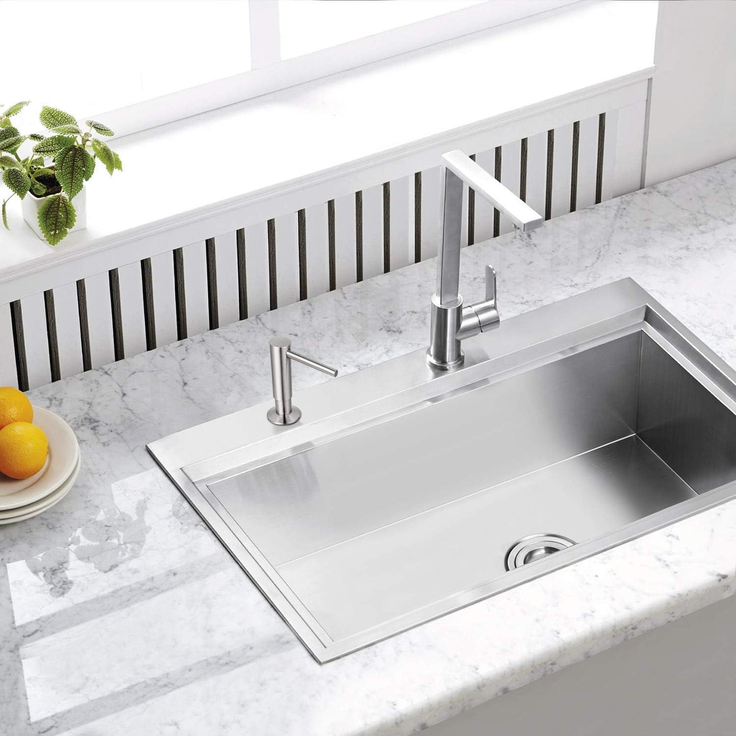 Samodra Sink Soap Dispenser, Metal Pump Head Liquid Lotion Countertop Kitchen Bathroom Soap Dispenser with 12 OZ PET Bottle