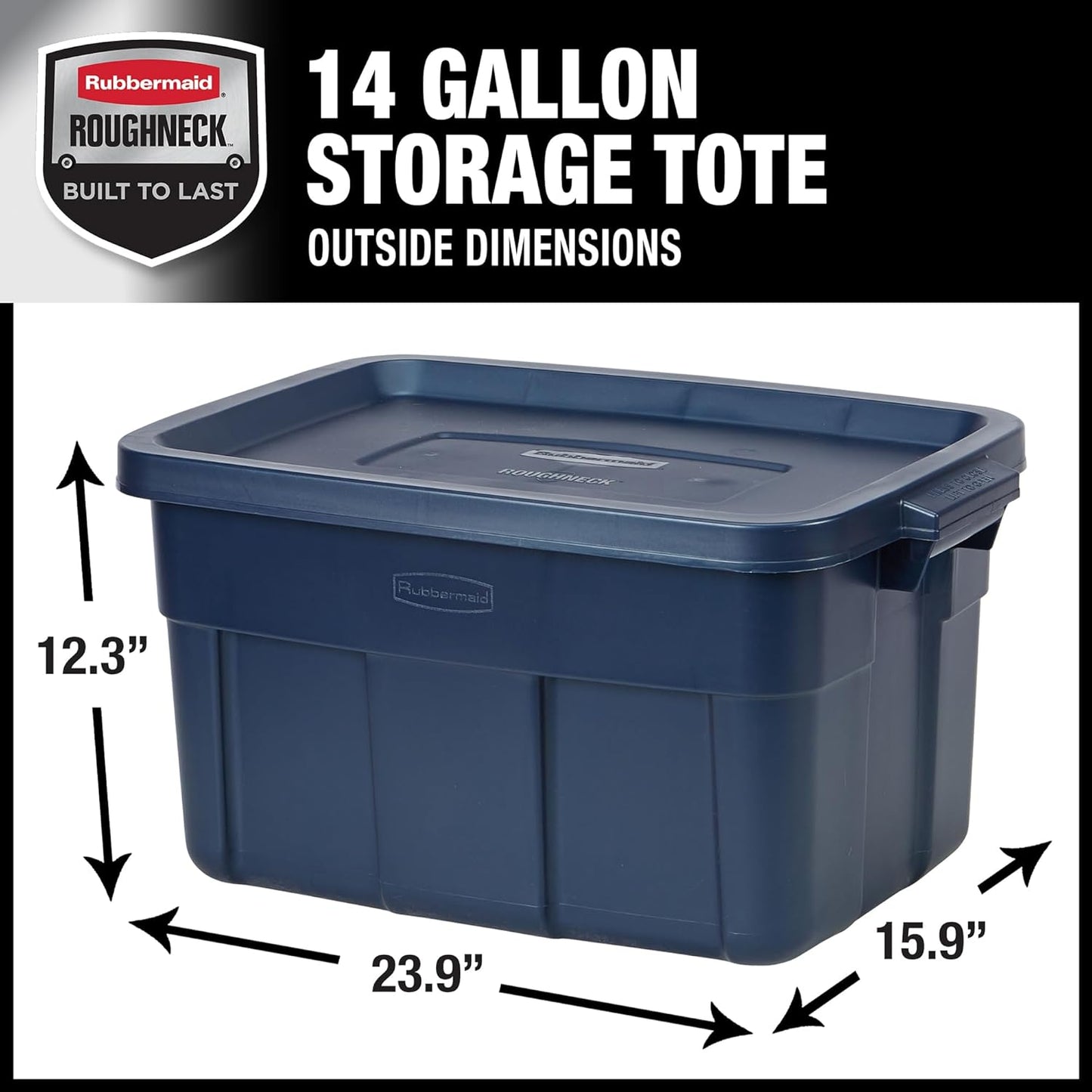 Rubbermaid Roughneck Tote 14 Gal, 6 Pack, Made in USA, Dark Indigo Metallic, Rugged Plastic Stackable Storage Bins with Lids and Handles