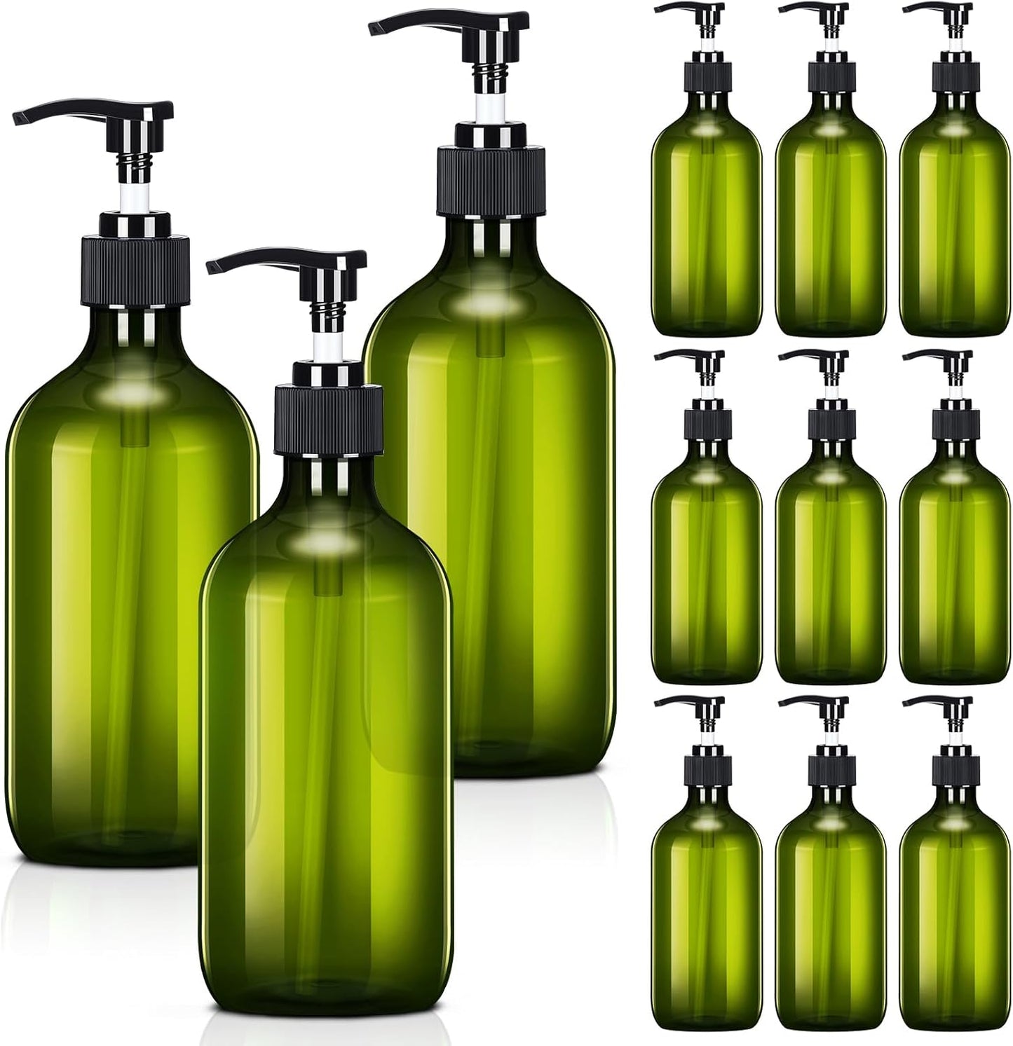 Tessco for you 12 Pack Green Soap Dispenser Empty Plastic Pump Bottles Dispenser Refillable Shampoo Container for Hand Sanitizer Soap Lotion Body Wash Conditioner Bathroom Kitchen Travel(16.9 oz)