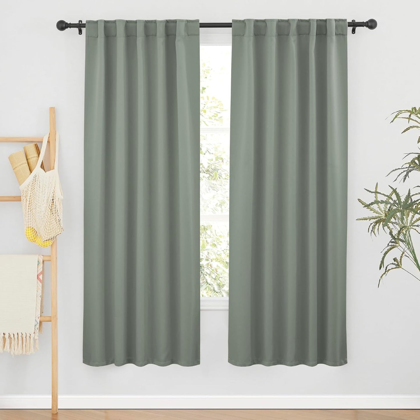 RYB HOME Sage Green Curtains for Bedroom, Blackout Thermal Insulated Drapes Back Tab& Rod Pocket, Vertical Privacy UV Protection Shades, 42 Inch Wide by 72 Inches Long, 2 Panels