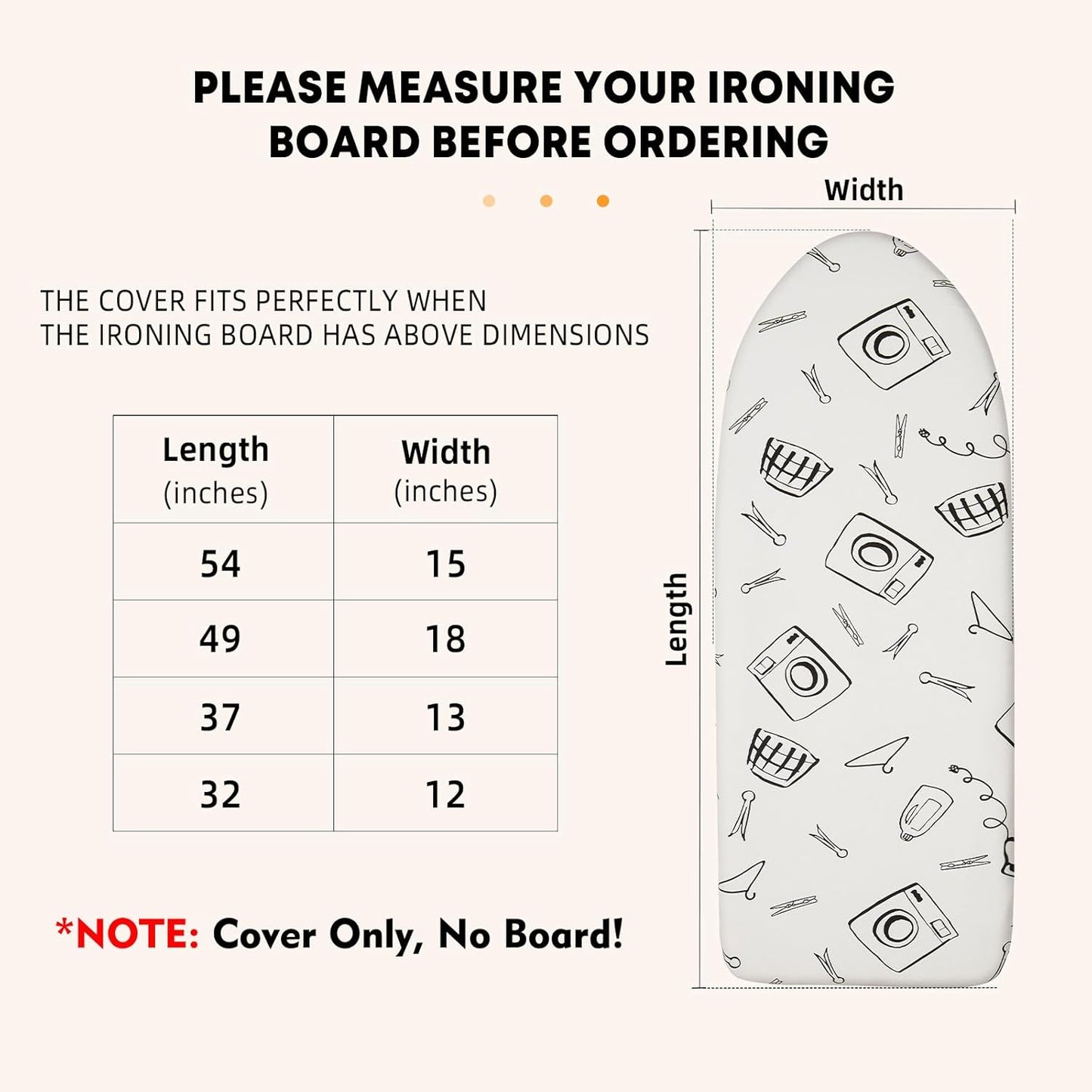 Table Top Ironing Board Cover 12 x 32 inch, 3 Layers Small Iron Board Cover, Heat Reflective Thick Padding with Elasticized Edges (White)