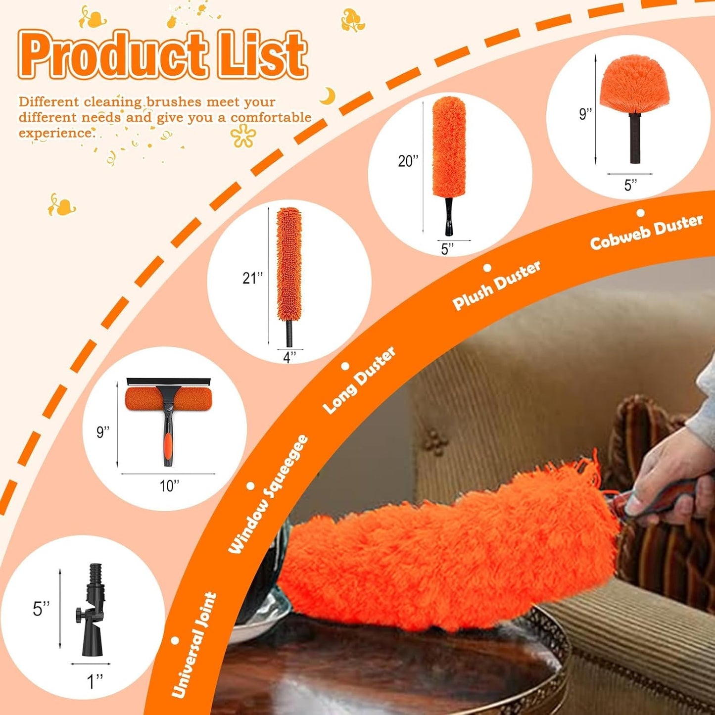 26FT High Reach Duster Cleaning Kit with Extension Pole, High Ceiling Fan Cleaner Duster Tool for Fan Blades, Window Washing Kit with Microfiber Feather Duster & Window Squeegee