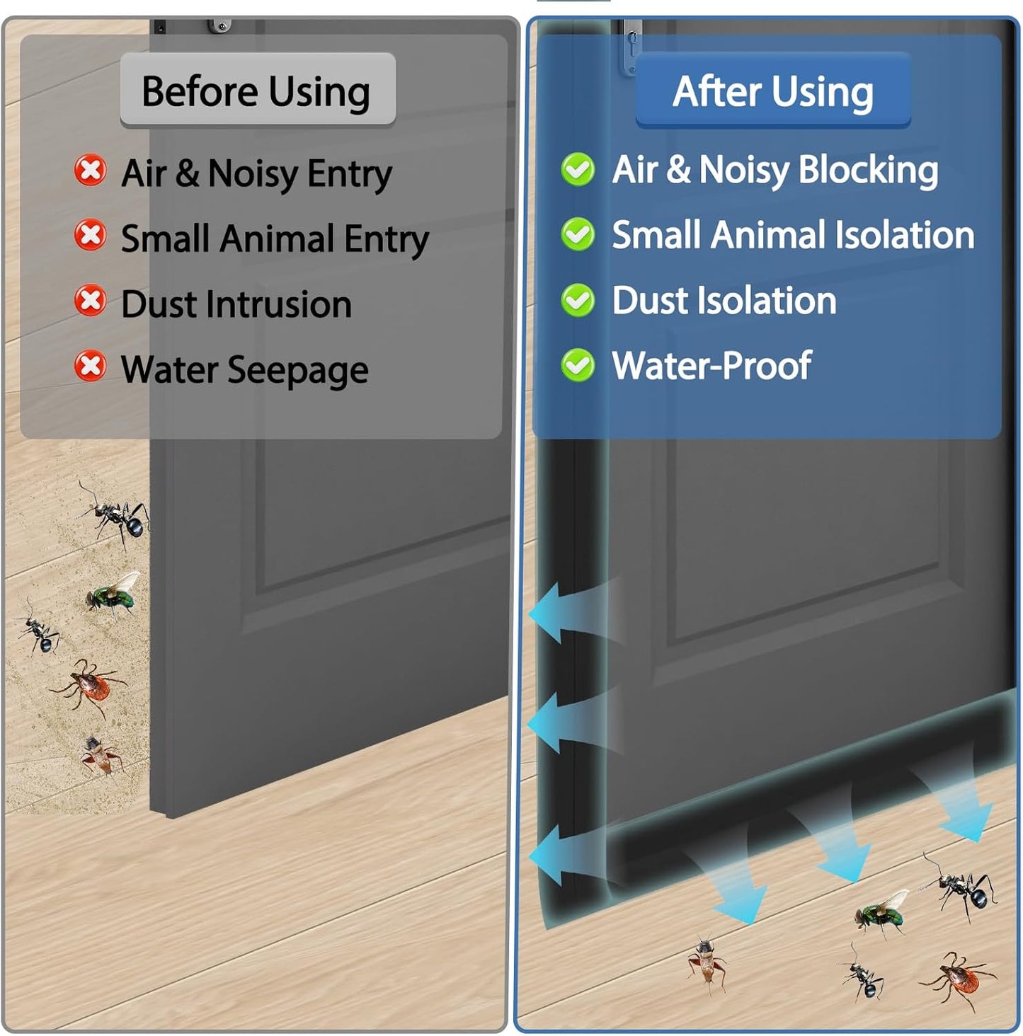 Weather Stripping Door Draft Stopper Flexible Self Adhesive Silicone Door Seal Strip for Glass Doors Windows and Shower Glass Gaps, 2 Inch Wide X 20 Feet Long, Black