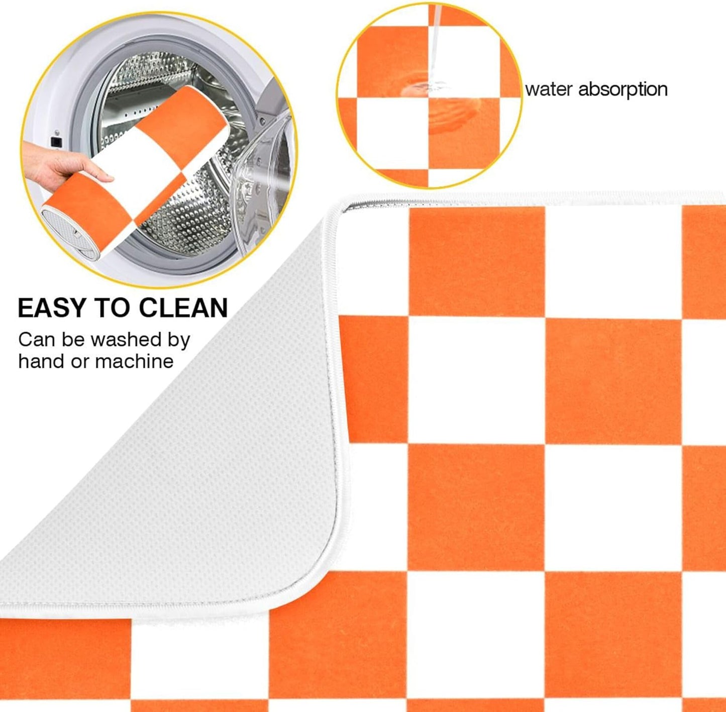 Burnt Orange Chessboard Dish Drying Mat for Kitchen Countertop 16x18 Plaid Checkered Rectangle Small Drying Mat Reusable Quick Dry Dish Sink Absorbent Mats Easy Clean Decorative Home Essentials