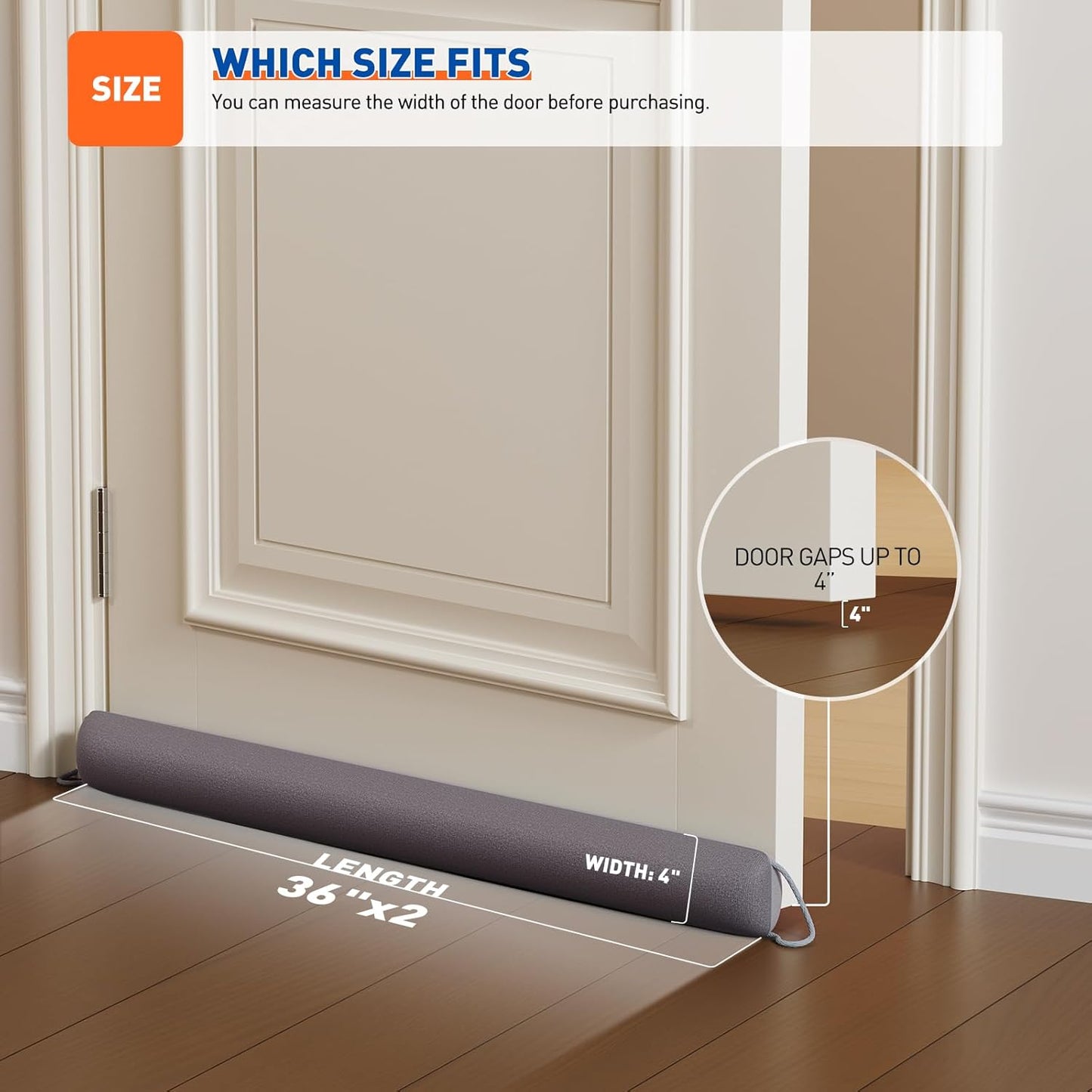 MAGZO Door Draft Stopper, 72 Inch Under Door Draft Blocker Noise Stopper, Weighted Wind Blocker Draft Guard for Bottom of Door, Gray