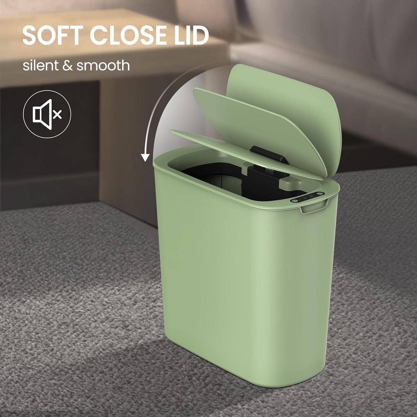 Cesun Automatic Motion Sensor Bathroom Trash Can with Lid, 2.6 Gallon Touchless Trash Bin, Smart Plastic Slim Garbage Can Small Green Wastebasket for Toilet, Office, rv, Bedroom, Living Room