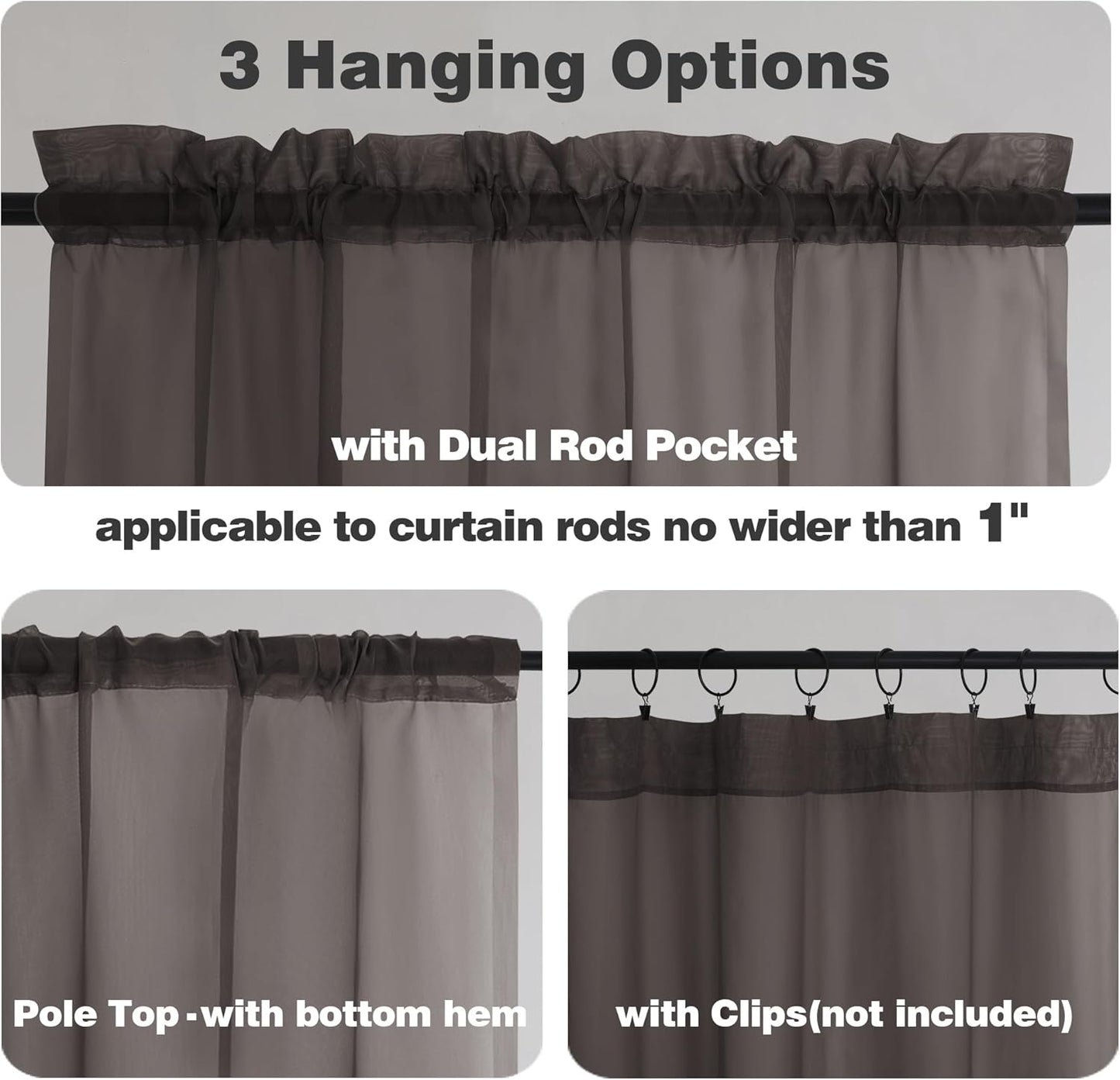 Chyhomenyc Chocolate Brown Sheer Curtains 54 Inch Long 2 Panels, Light Filtering Rod Pocket Voile Short Curtains Drapes for Living Room Bedroom Small Windows, 42Wx45L Inches