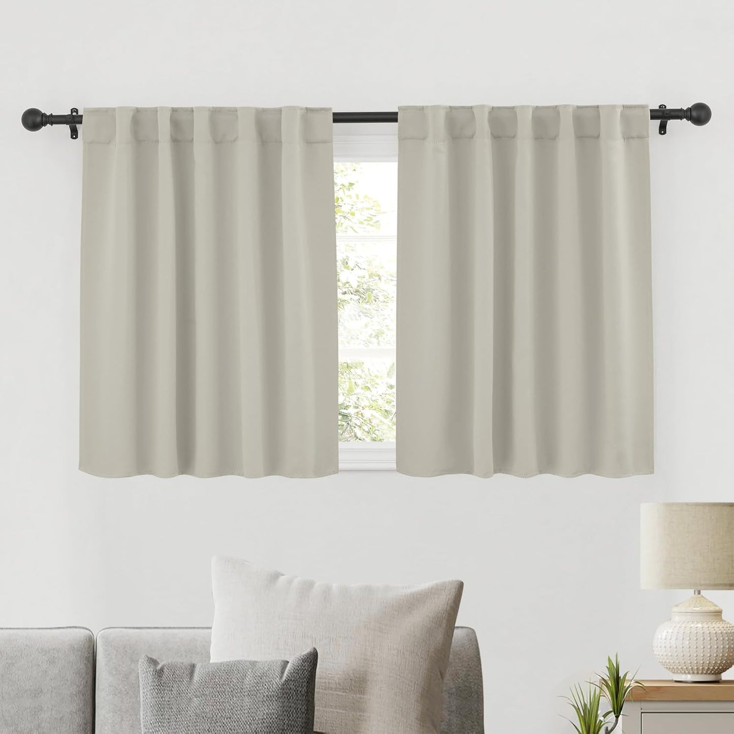 RYB HOME Blackout Curtains for Kitchen, Privacy Thermal Insulating Small Winow Curtain Shades for Classroom Bathroom Nursery Bedroom Cafe, W 42 x L 30, Natural, 2 Panels