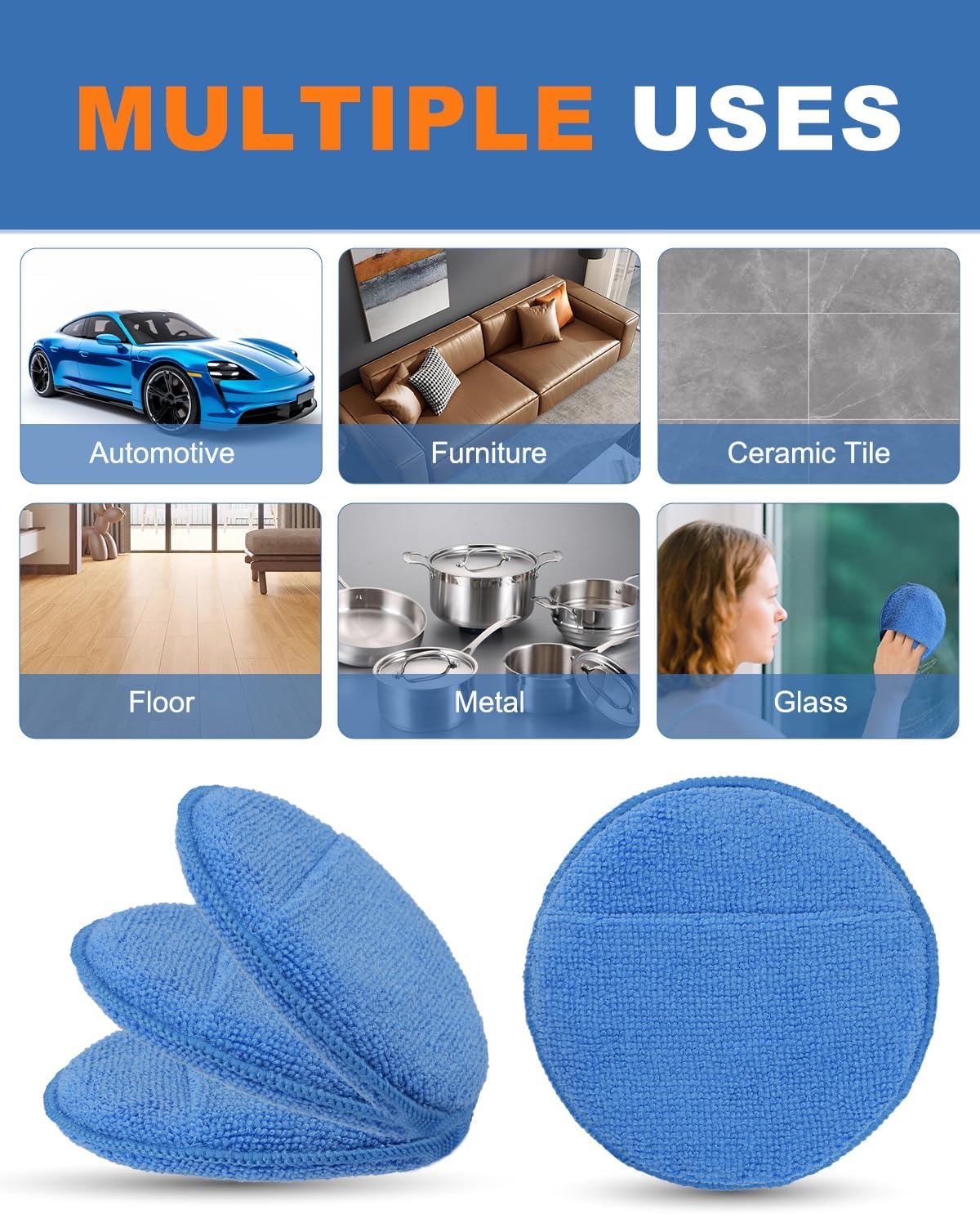 Wax Applicator Pads, 10 Pack Applicator Pad with Finger Pocket, Car Wax Applicator Pad, Foam Pads for Car Cleaning and Detail Polishing Pad