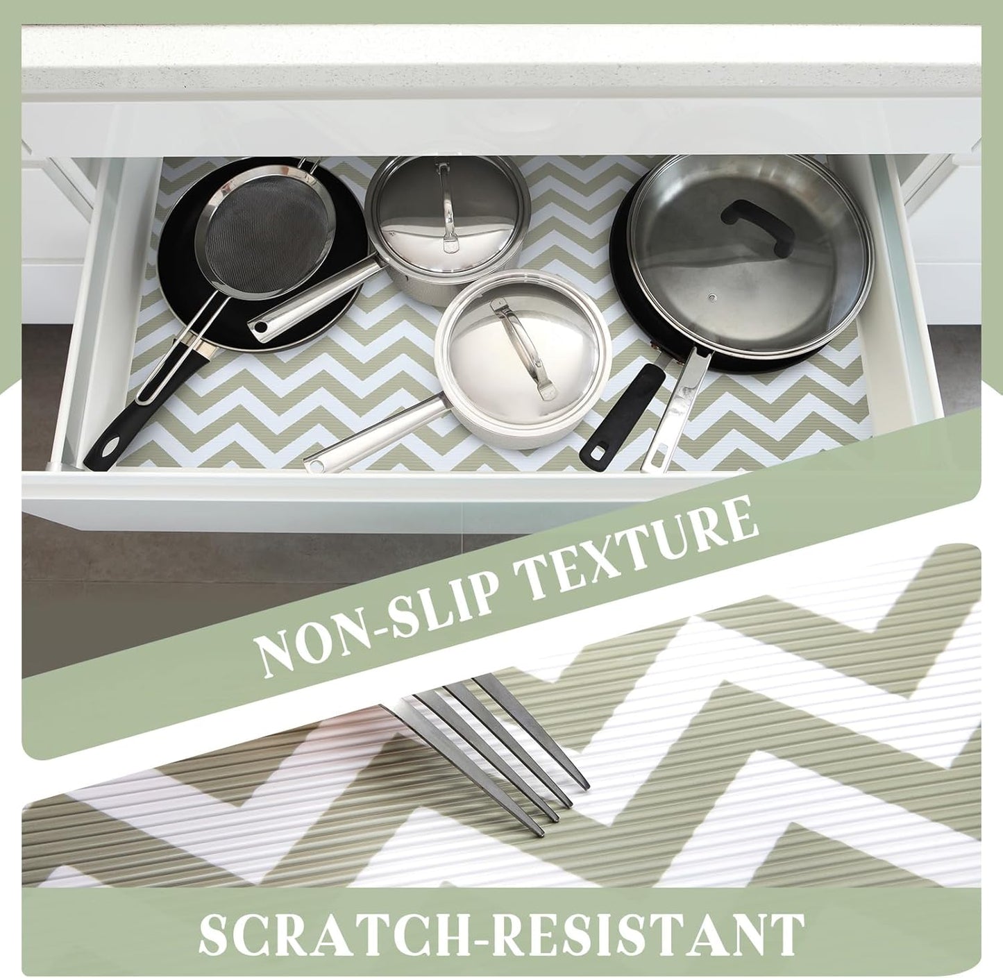 Glotoch Shelf Liner 12" x 20FT Non Adhesive Refrigerator, Kitchen, Drawer Liners, Waterproof and Durable Fridge Table Place Mats for Cupboard, Cabinet, Drawer Liner, Gray and White, Chevron