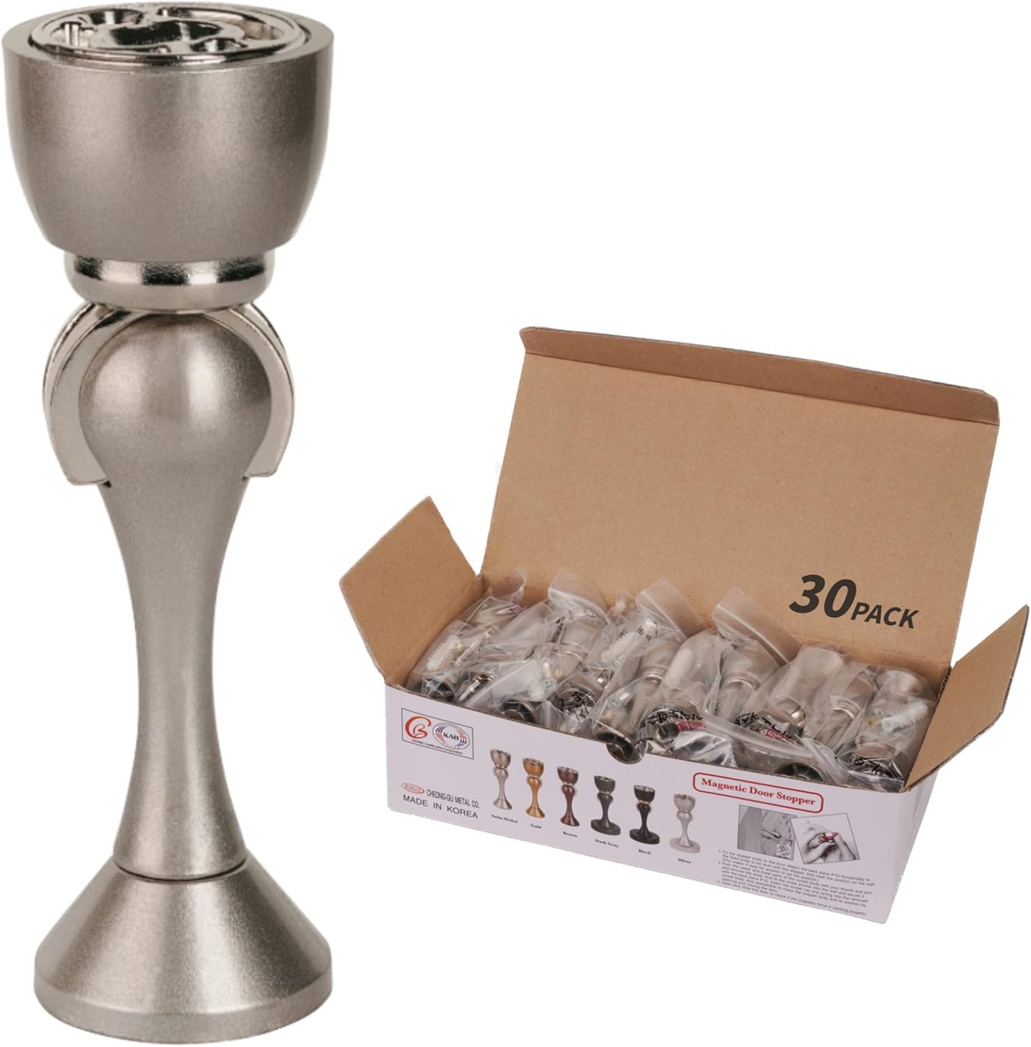 Magnetic Door Stop, Stainless Steel, Magnetic Door Catch, Door Holder, Door Stops, Wall Mounted, Floor Mounted, Door Banging Prevention (Small x 30pack, Satin Nickel)