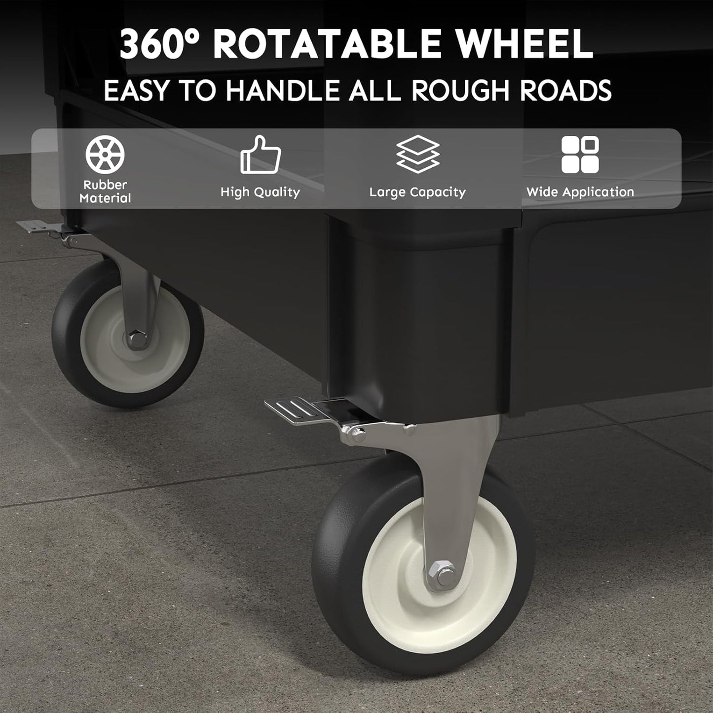 Utility Cart on Wheels, 1000 lbs Capacity Rolling Service Cart, 45 x 25 Inch Work Carts, 2 Shelf Heavy Duty Plastic Tool Cart, Lipped Shelves, for Warehouse, Garage, Cleaning, Black