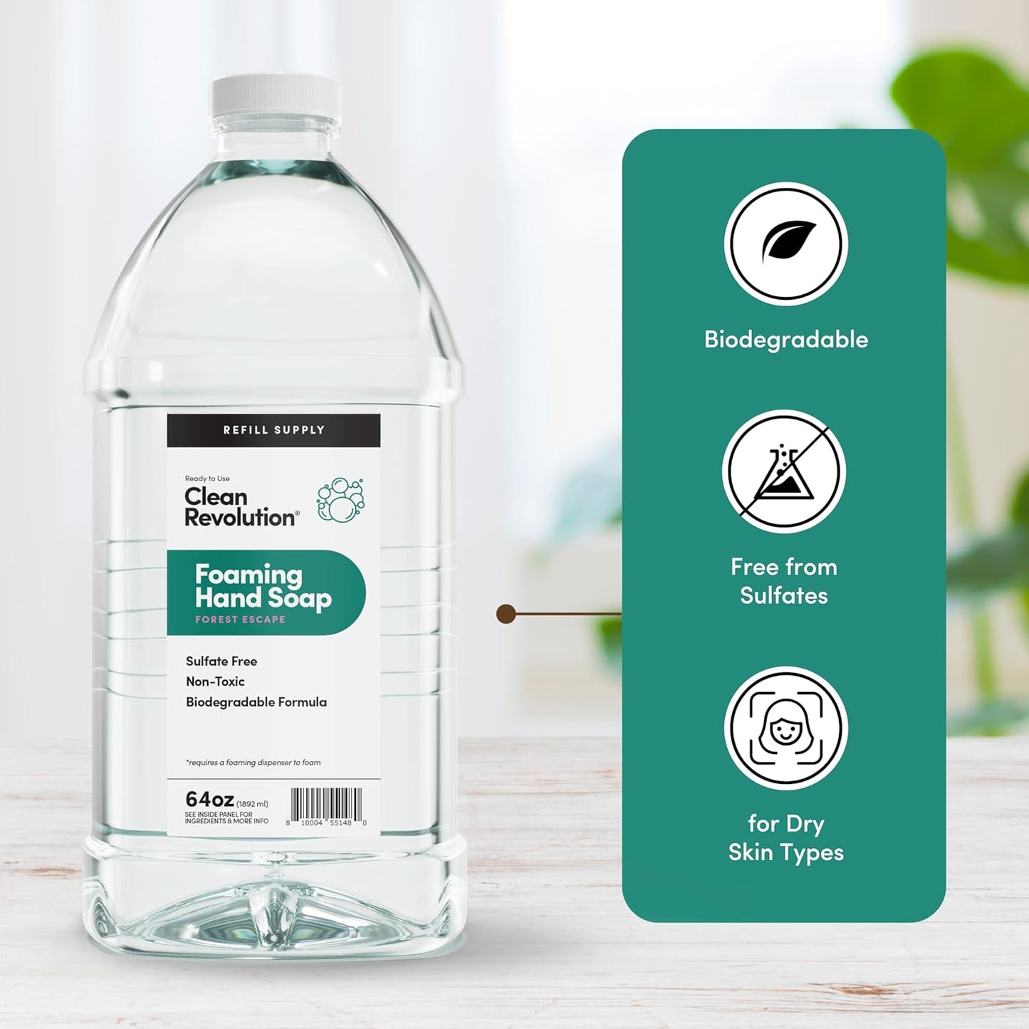 Clean Revolution Foaming Hand Soap Refill Supply Container, Ready to Use Formula, Forest Escape Fragrance, 64 Fl Oz (Pack of 1)