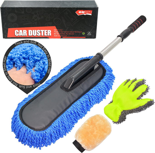 Car Wash Brush Duster Mop,Car Detailing Cleaning Kit,Wash Mitt,Microfiber Scratch-Free Safe for All Cars–Wet/Dry Use,Extendable with Handle 3 Pack