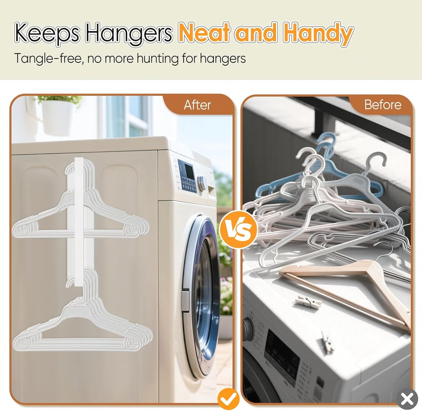 Magnetic Hanger Organizer, Strong Magnetic Hanger Holder for Washing Machine Dryer, Laundry Room Organization Space Saving Hanger Storage Rack Stacker, White