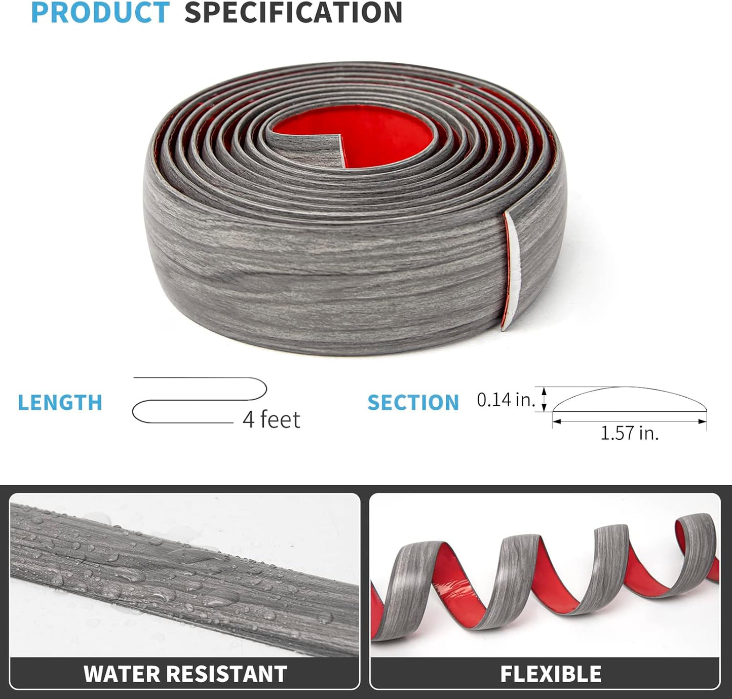 Art3d Self Adhesive Vinyl Floor Transition Strip, Laminate Floor Strip Floor Flat Divider Strip for Joining Floor Gaps,Carpet Threshold, Floor Tiles（4 FT, 1.57in, Gray）