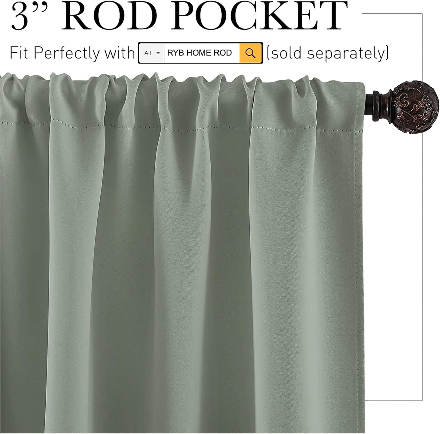 RYB HOME Blackout Curtains for Small Window - Thermal Insulated Privacy Curtains Shades for Kitchen Bathroom Cafe Dorm Loft, W 29 x L 45 inch per Panels, Sea Green, 2 Pcs