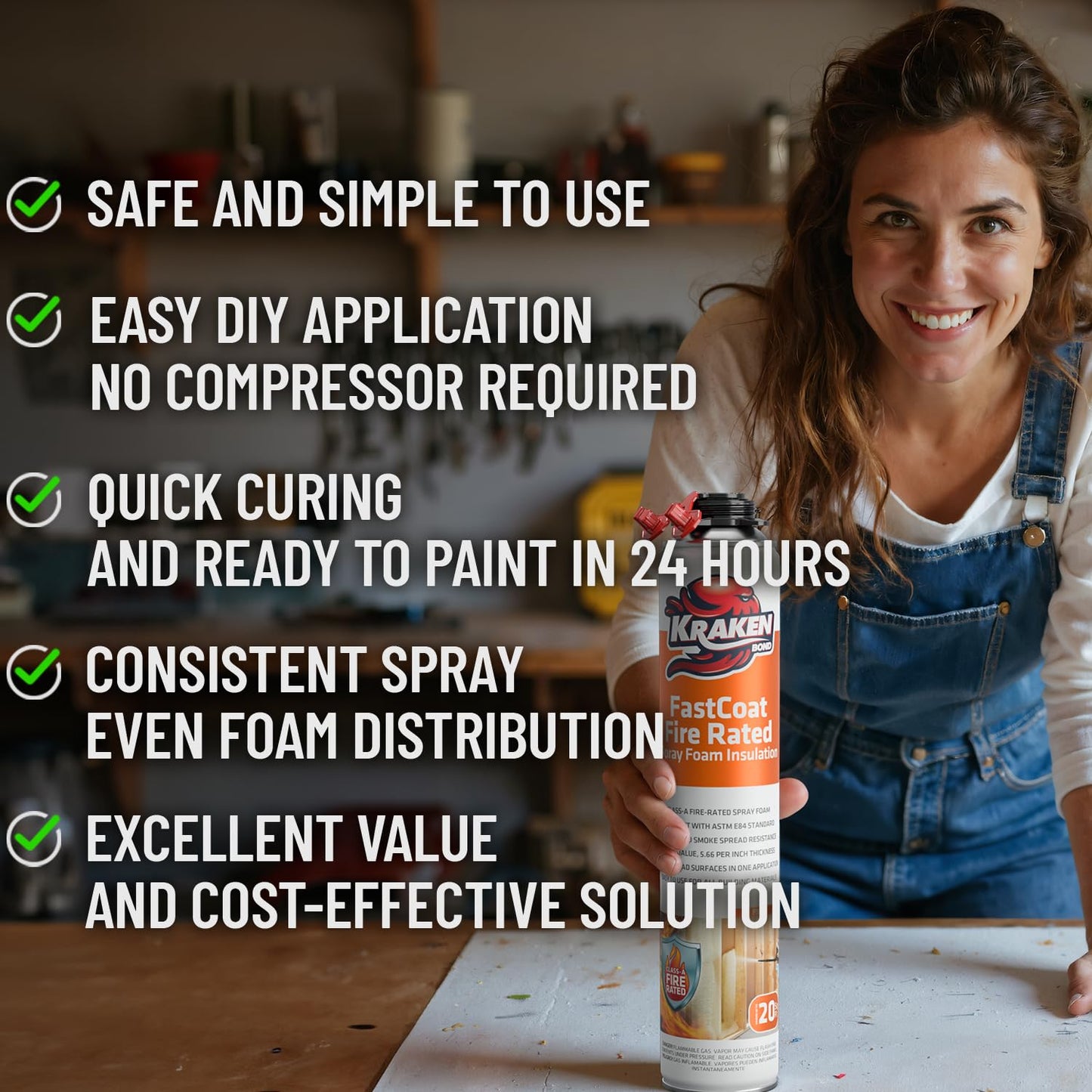 Kraken Bond Fastcoat Fire Rated Spray Foam Insulation Closed Cell in a Can 360 sq ft (18x27.1 oz.) (R-Value 11.32 / 2in) - Spray Foam for Garage Door, Attic, Wall Gun & Cleaner Included, 18 Pack