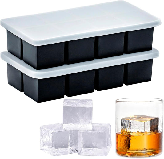 Bangp Large Ice Cube Tray for Whiskey (2 Pack),Metal Reinforced Frame Big Ice Cube Molds,Large Square Ice Cube Trays with lid,Easy Release Ice Trays for making 16 Giant Ice Cubes for Whiskey Cocktails