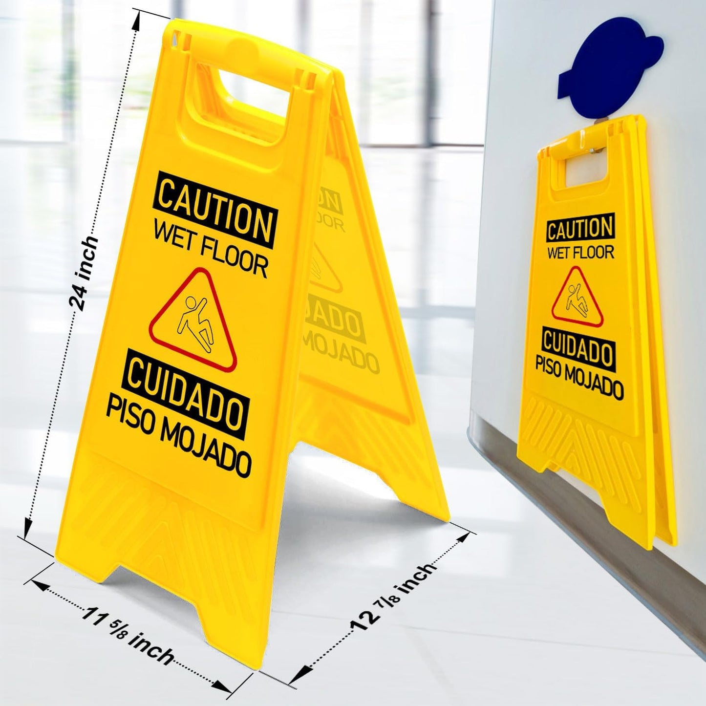 12-Pack Bilingual Caution Wet Floor Signs, A-Frame Double-Sided Warning Signs for Indoor & Outdoor Commercial Use, Foldable & Sturdy for Kitchen, Pool, Hotel and Workplace Safety