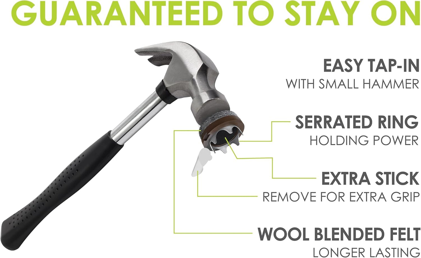 GorillaFelt CB257 Chair Leg Floor Protectors/Felt Glides (Set of 8) Tap On Felt Furniture Pads Guaranteed to Stay On, 1 Inch Round Sliders