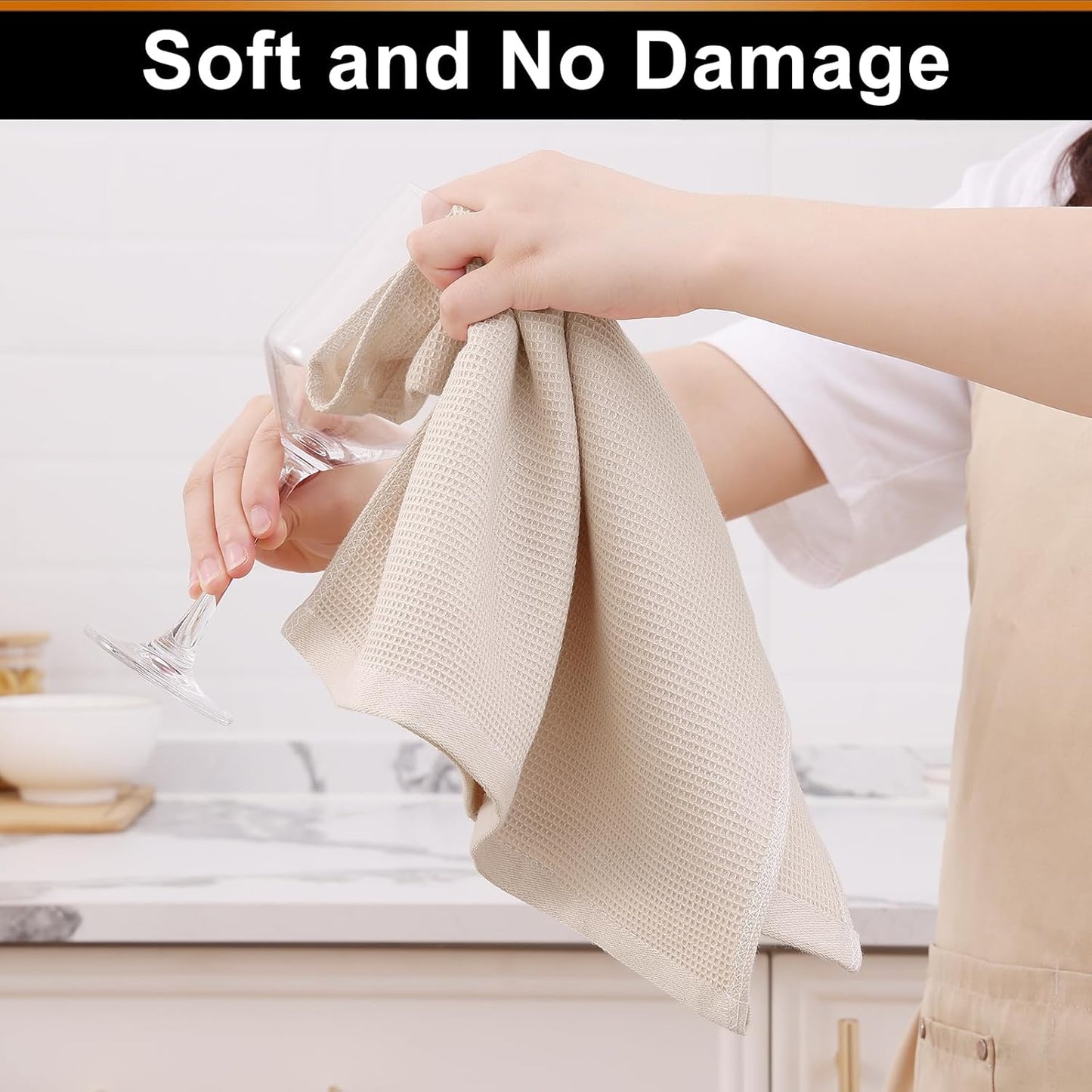 Homaxy 100% Cotton Waffle Weave Kitchen Towels - 4 Pack Soft and Absorbent Dish Towels - 16 x 26 Inches Quick Dry Hand Towels - Beige