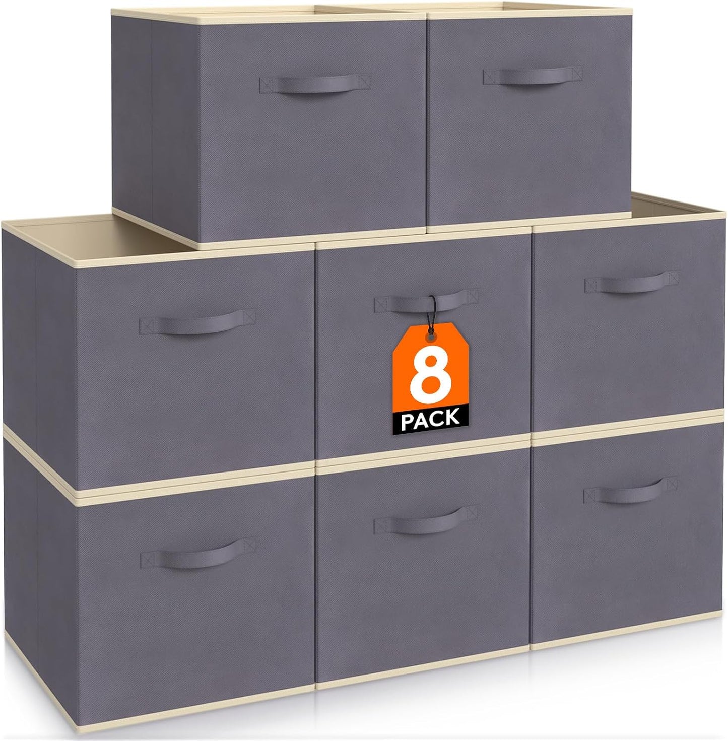 Lifewit 13 Inch Cube Storage Bins, Storage Cubes Foldable Medium Decorative Fabric Storage Baskets for Organizing Home Organizers with Handles for Shelves, Closet, Set of 8, 36L Grey